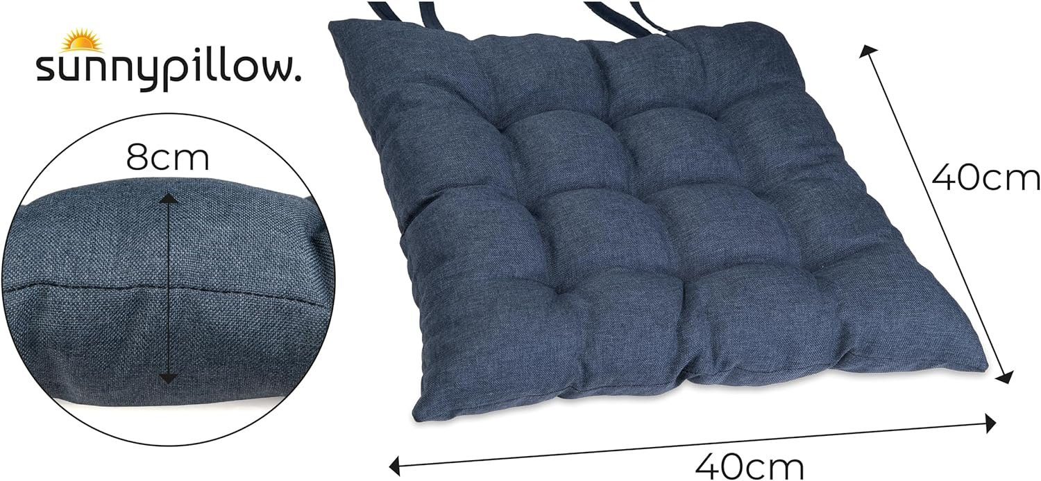 sunnypillow Stuhlkissen 4er Set Stuhlkissen mit Bändern Ontario, Blau