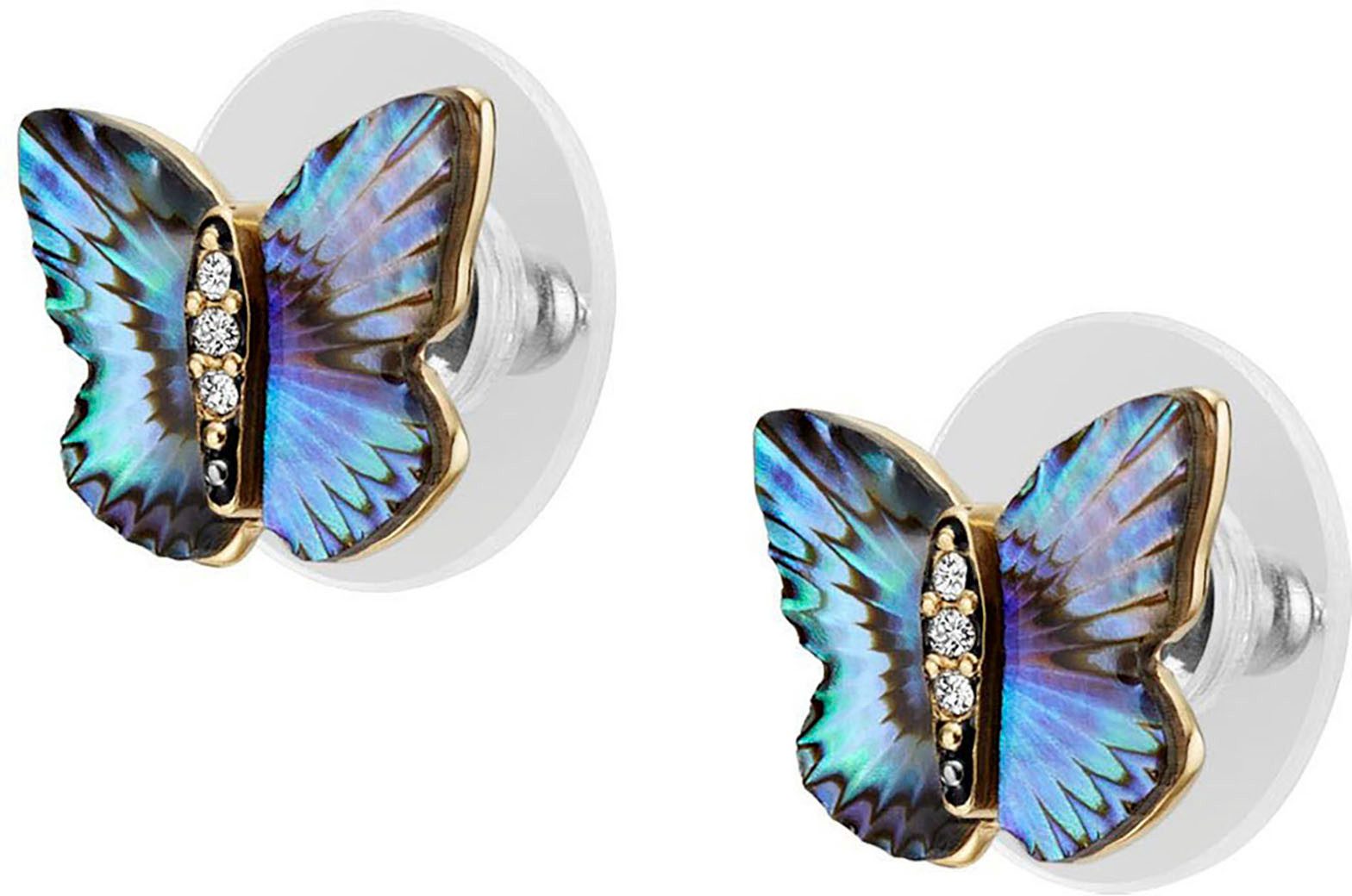 Fossil Paar Ohrstecker Schmuck Edelstahl Ohrringe Sutton Schmetterling, mit Glasstein - mit Abalone-Perlmutt