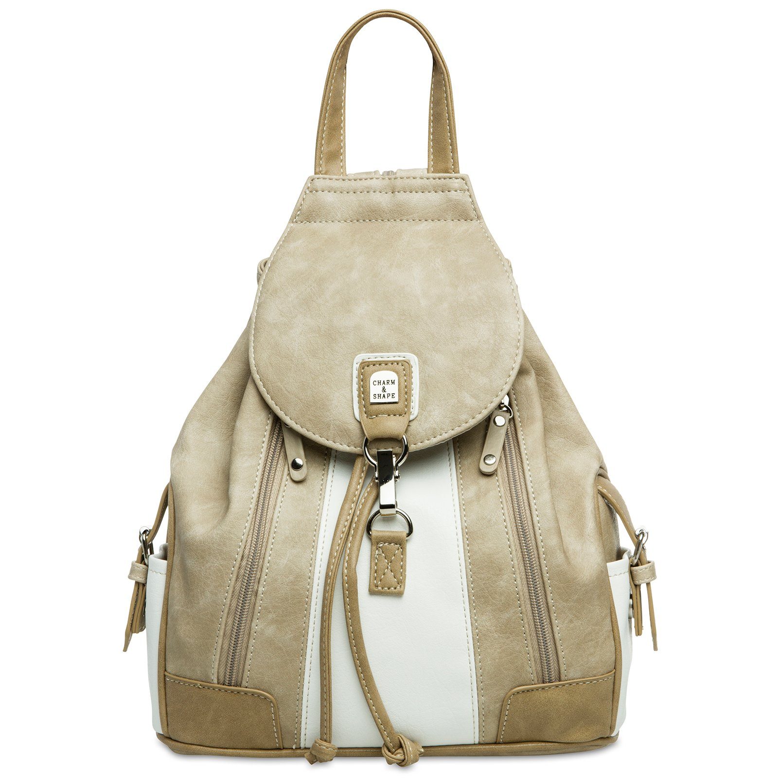 - Modelle Umhängetasche Rucksack TS1028 weiß Umhängetasche Damen diverse Tasche #15117 Rucksack Handtasche Caspar beige