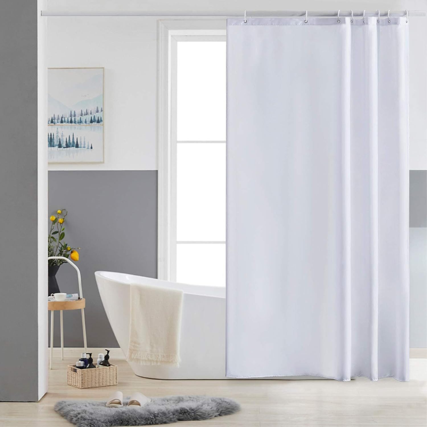 OKWISH Duschvorhang Badezimmer Vorhang Badewannenvorhang Dusche Breite 200 cm (200x240 cm Wasserabweisend Anti-schimmel Waschbar 12 Duschvorhangringe, Duschvorh – Bild 3 von 5