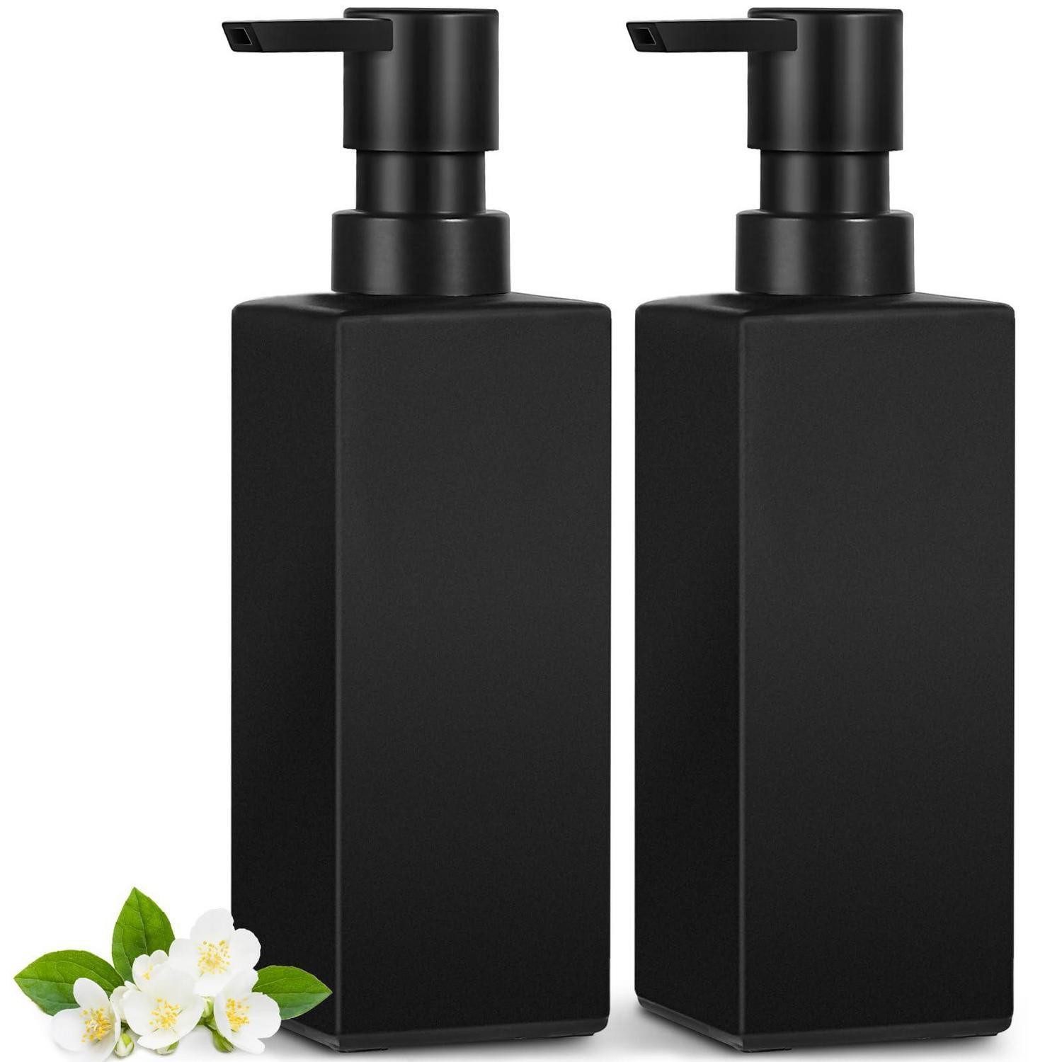 LuxusKollektion Seifenspender Seifenspender Schwarz Glas 2Stk 350ml Quadratisch