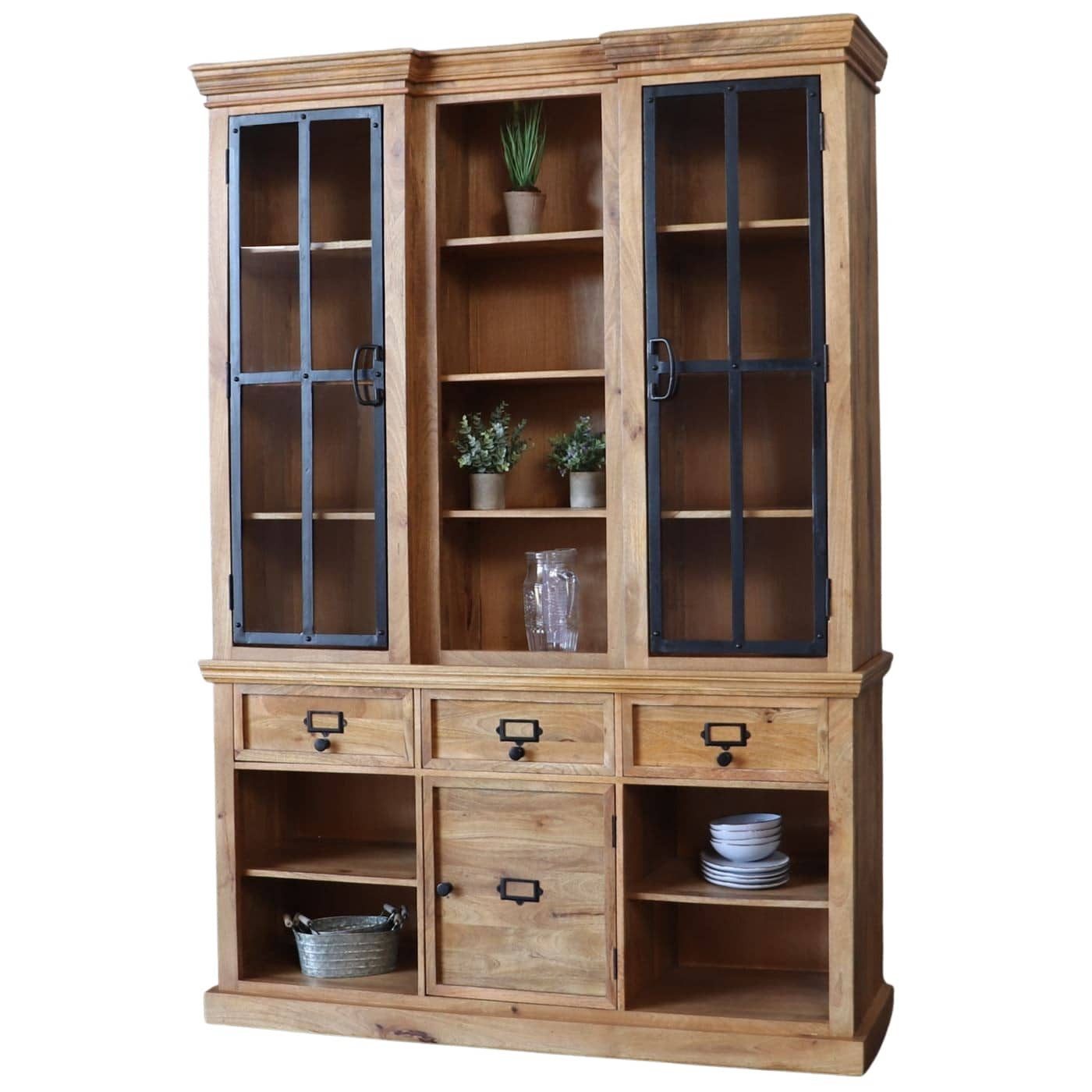 baario Buffet Schrank PACIFICA Wandschrank massiv Mangoholz Buffet Vitrine Antik Design