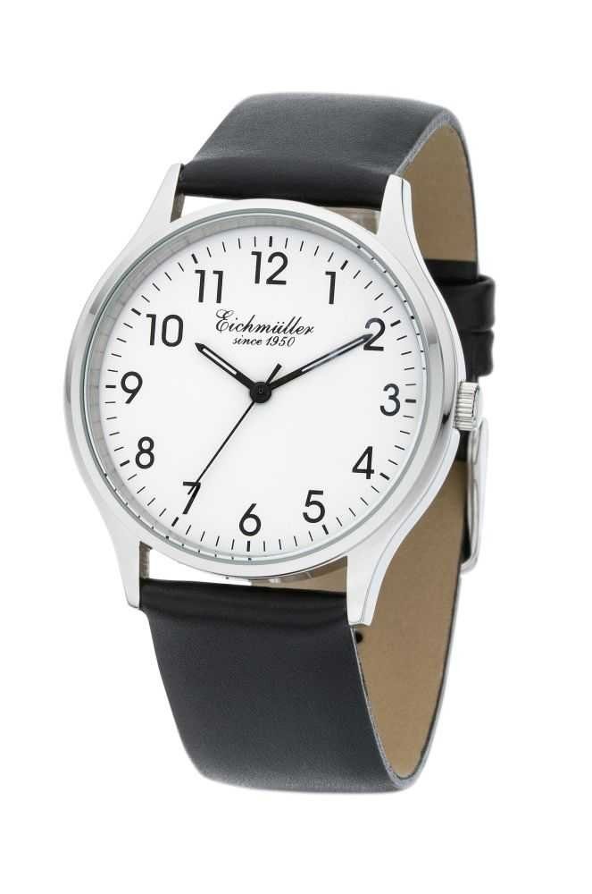 Eichmüller Quarzuhr Herren, Sehr flaches Gehäuse, Weißes Zifferblatt 3050-01, Lederarmband, Elegante Armbanduhr für Business und Freizeit