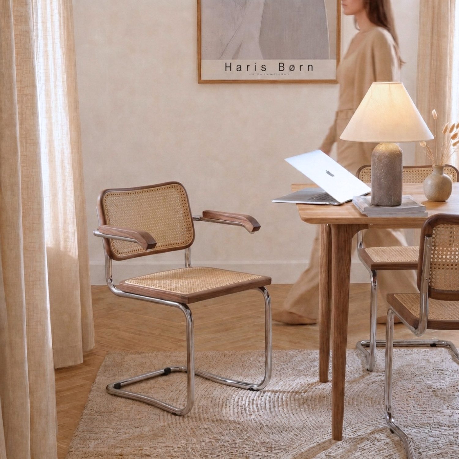 Haris Børn Freischwinger Wiener Geflecht - Handgefertigt in Italien - Premium Schwingstuhl (Set, 4 St), Hochwertige Freischwinger Stühle - Rattanstühle fürs Esszimmer