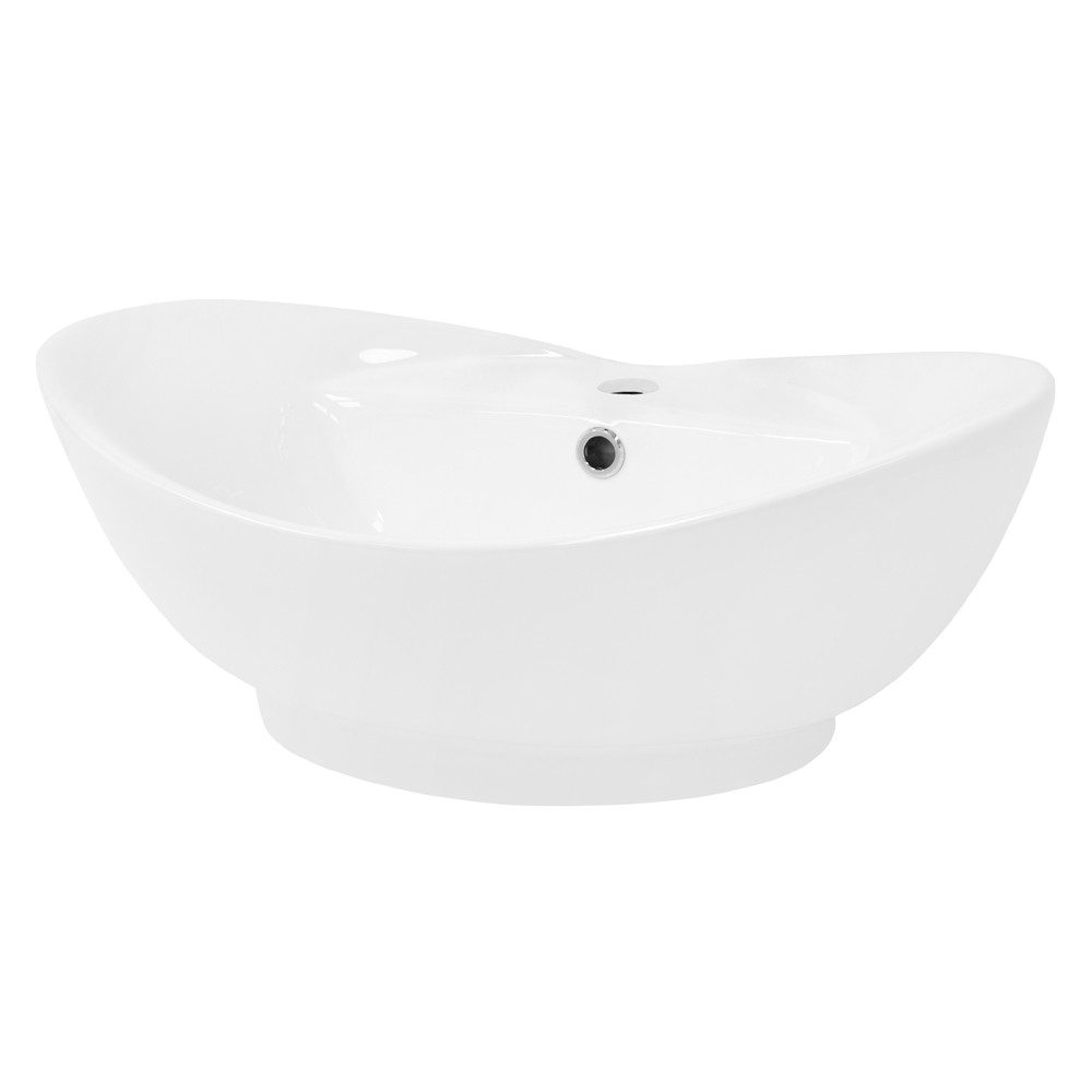LuxeBath Waschbecken Waschtisch Aufsatzwaschbecken aus Keramik für Badezimmer / Gäste-WC, Aufsatzwaschtisch Handwaschbecken Oval 59x39,5x20,5 cm Weiß