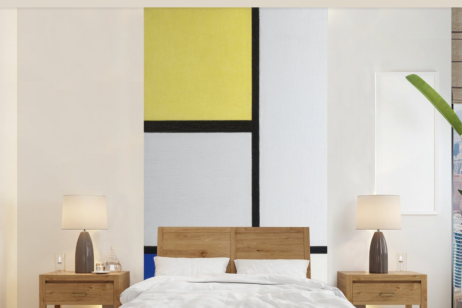 MuchoWow Fototapete Komposition mit Gelb, Blau und Schwarz - Piet Mondrian, Matt, bedruckt, (2 St), Vliestapete für Wohnzimmer Schlafzimmer Küche, Fototapete