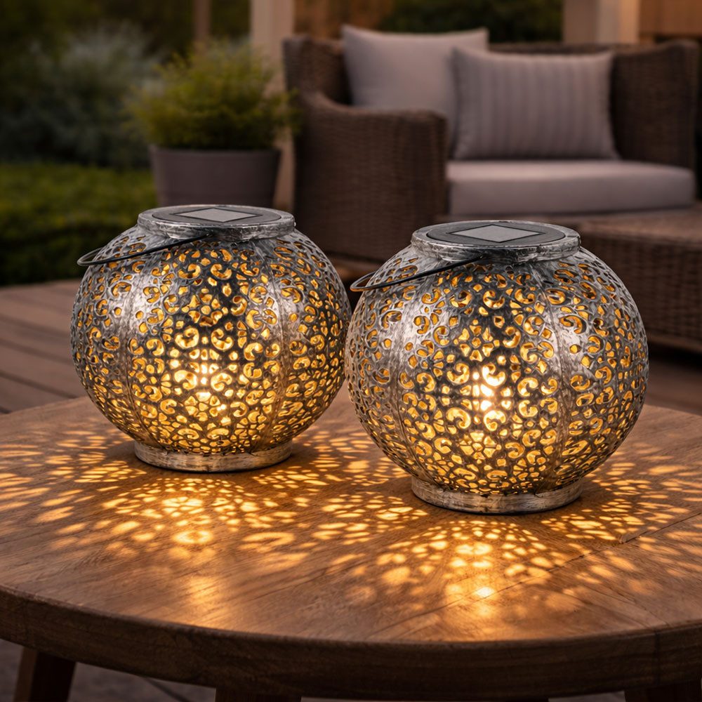 Expo Börse LED Kugelleuchte, Leuchtmittel inklusive, Warmweiß, Solarlampe Hängeleuchte Tischlampe Gartendeko LED 2er Set