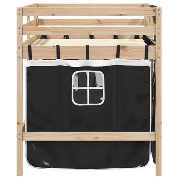 vidaXL Bett Kinderhochbett mit Vorhängen Weiß Schwarz 90x200 cm Kiefernholz