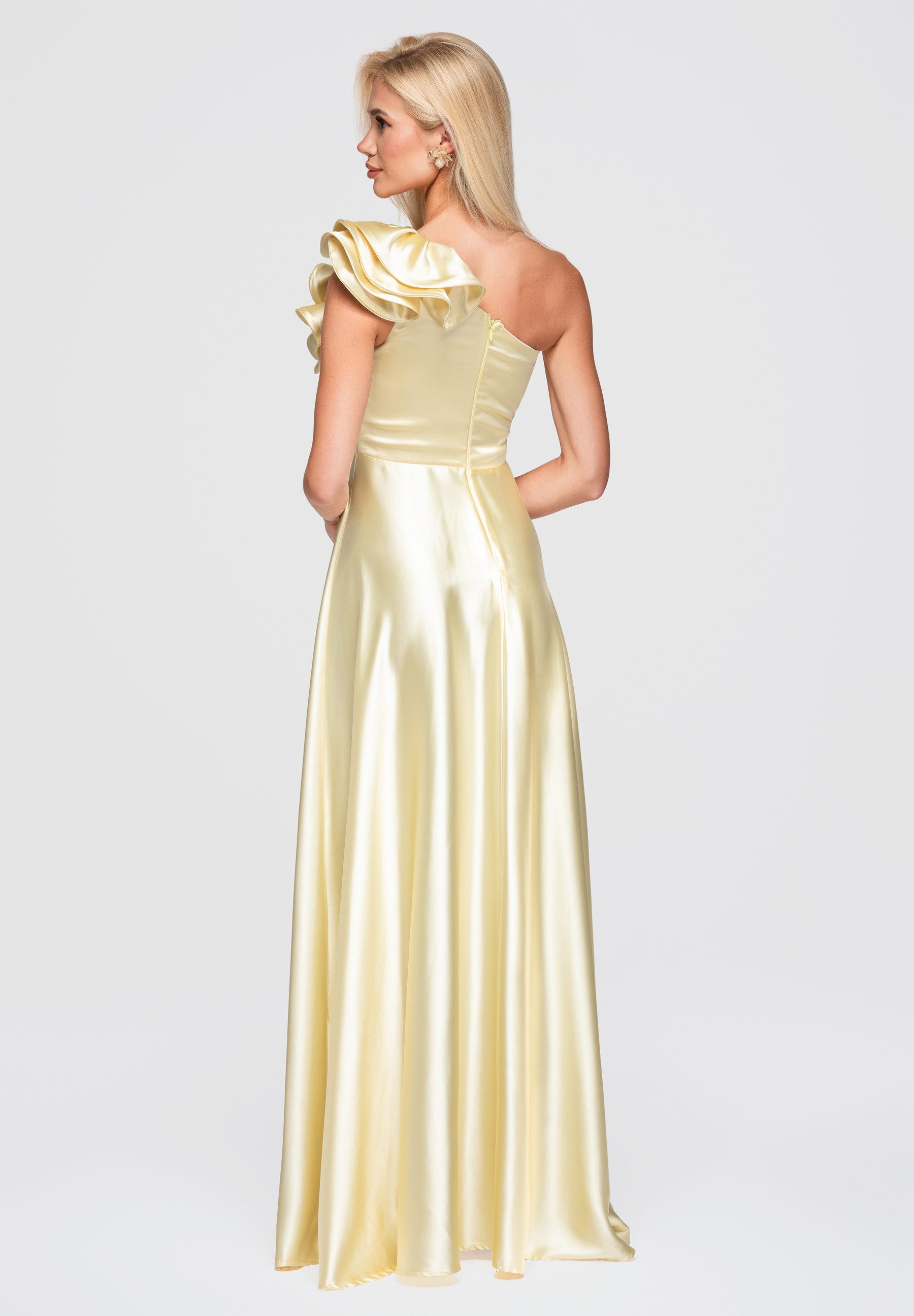 OMBRE Abendkleid Damen Abendkleid Maxi mit asymmetrischem Ausschnitt Gelb L (kein Set, 1-tlg)
