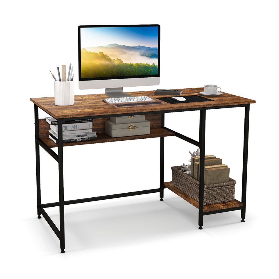 COSTWAY Schreibtisch, mit offenem Regal und CPU-Ständer, 120x60x75cm braun