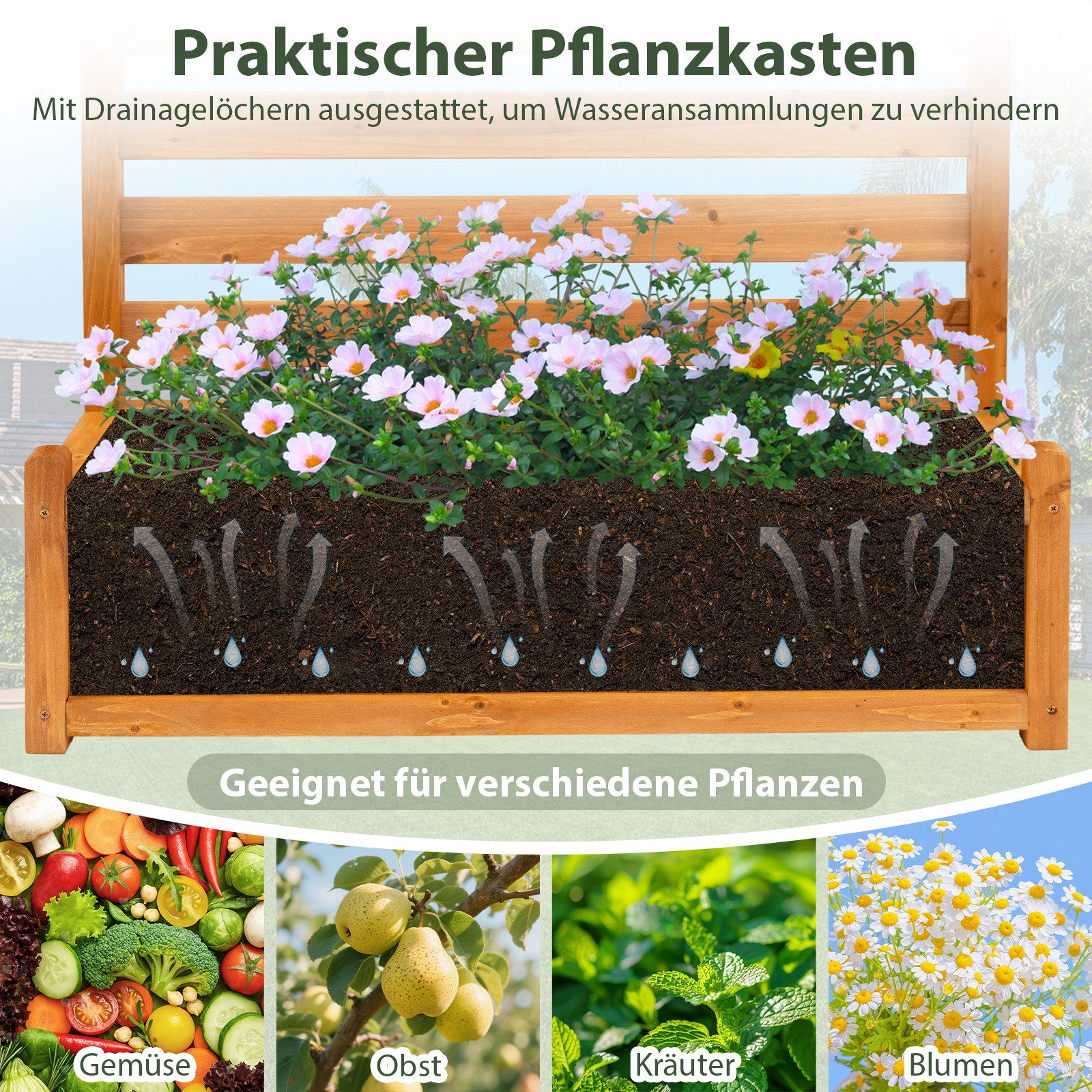 KOMFOTTEU Blumenkasten (2 St), Sichtschutz Gartenzaun Pflanzkasten mit Rankgitter