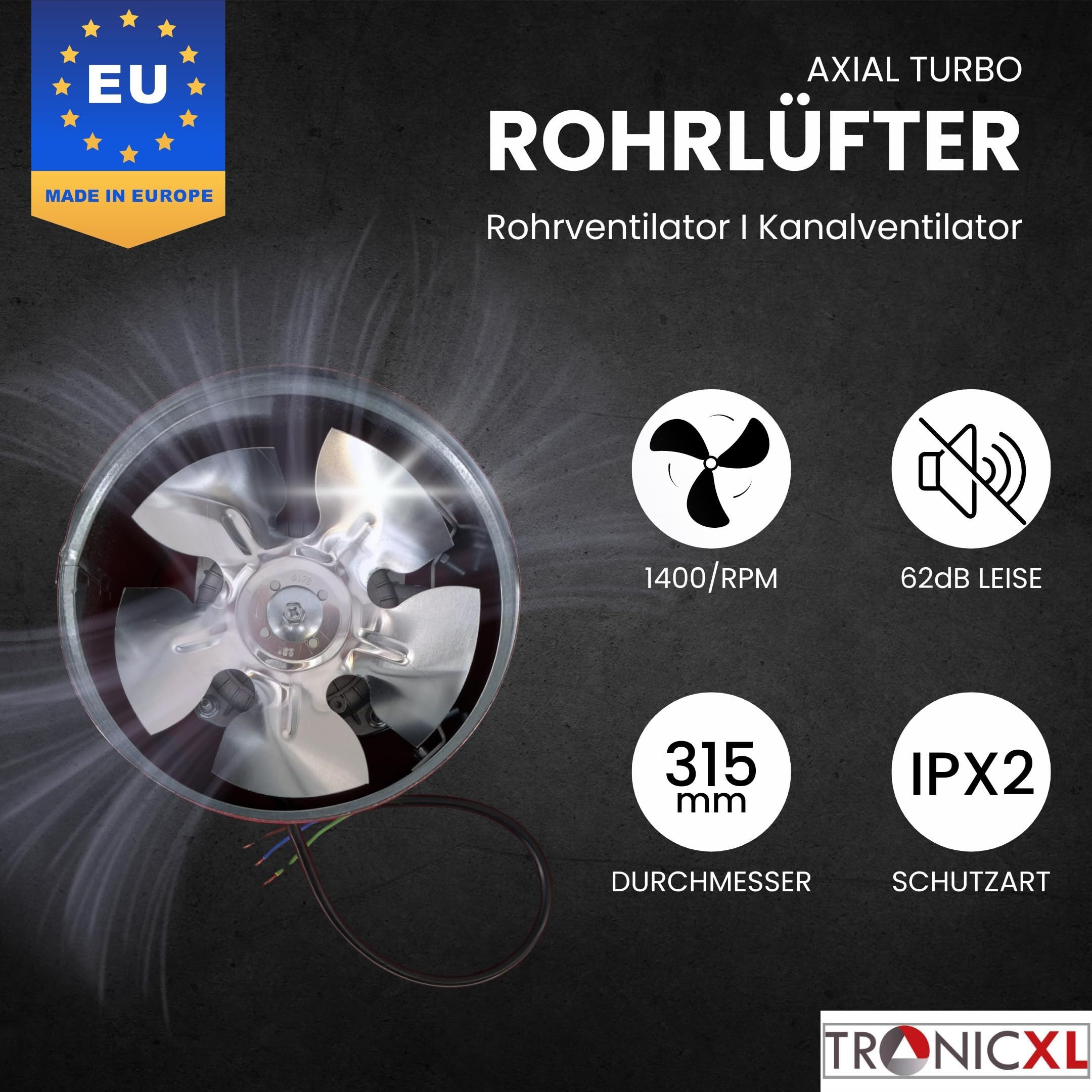 TronicXL Turboventilator 315mm Industrie Axial Rohrlüfter günstig online kaufen