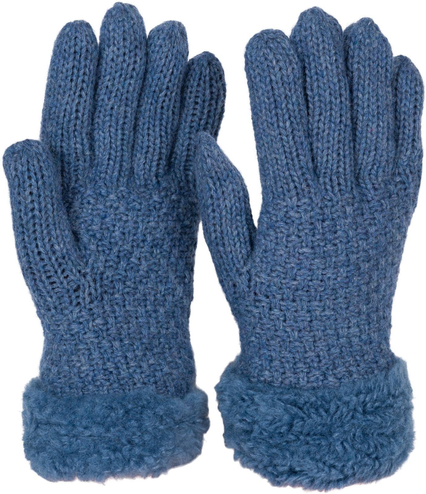 styleBREAKER Strickhandschuhe Strickhandschuhe mit Perlmuster und Fleece Jeansblau