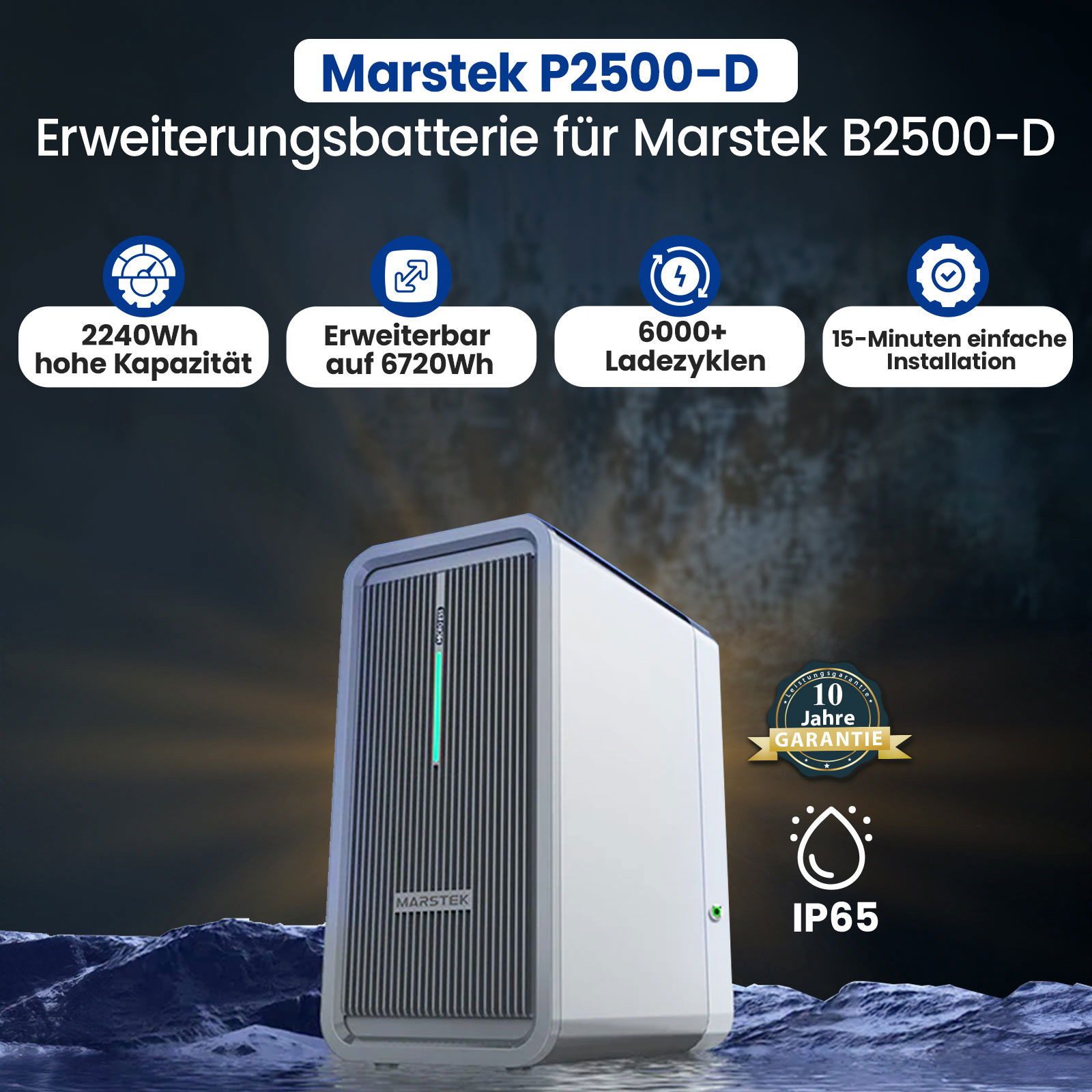 SOLAR-HOOK etm Solaranlage Marstek P2500 D Erweiterung Batterie, 2240,00 W, LiFePO4, (IP65-Schutz, Leistungsstarker 2240Wh-Solarstromspeicher), einfach Plug-and-Play-Installation für Balkonkraftwerke.
