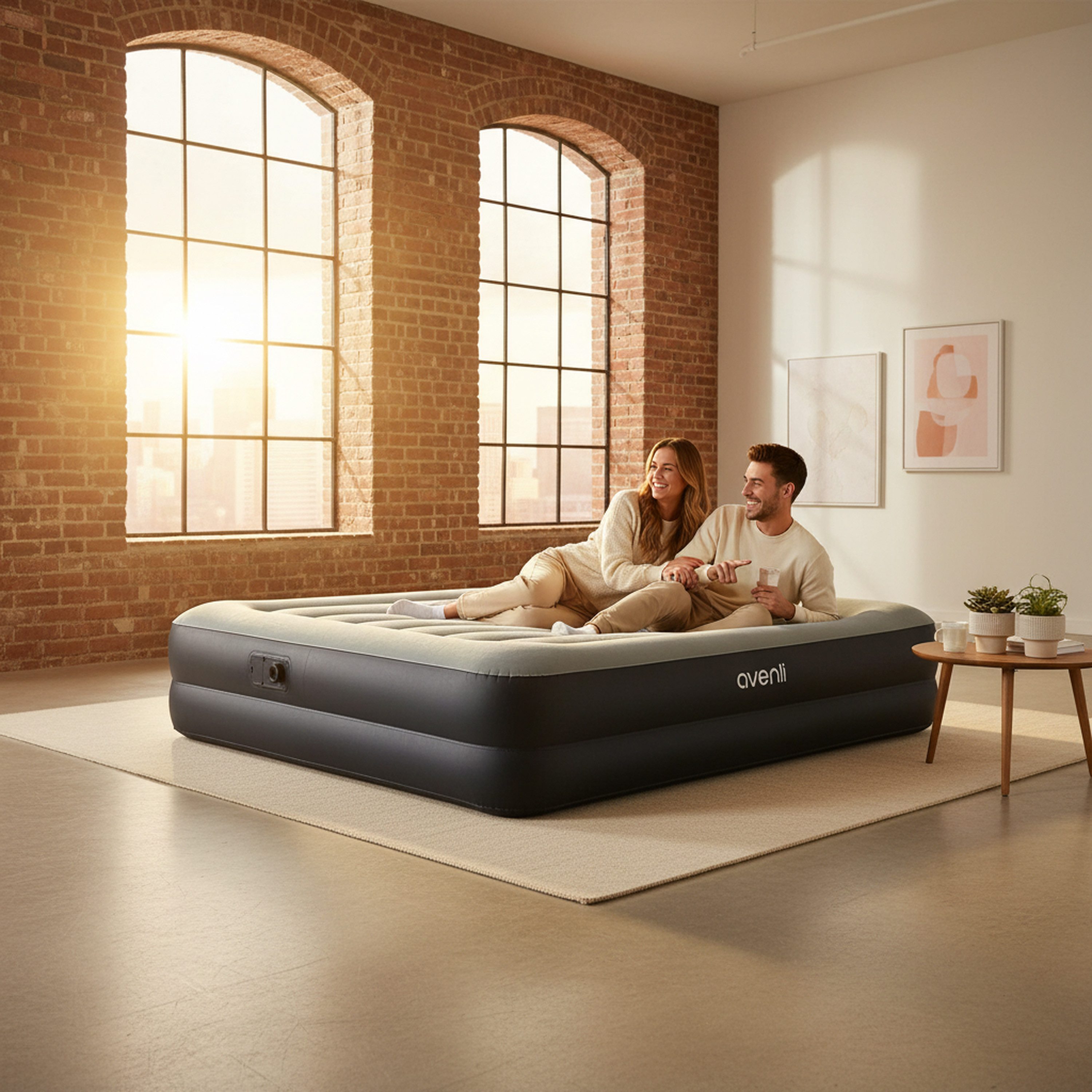Avenli Luftbett Luftmatratze selbstaufblasend 2 Personen 203x152x36cm Queen-Size, (Gästebett Matratze mit integrierter Elektropumpe, 1-tlg., Reisebett elektrisch mit weicher beflockter Oberfläche), aufblasbar mit Pumpe und Tragetasche
