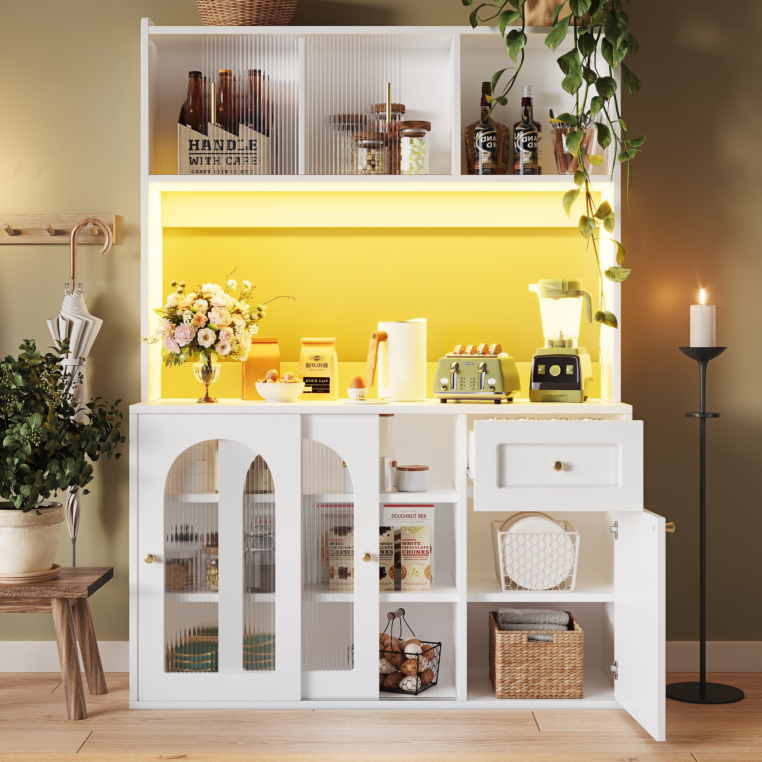 Flieks Küchenbuffet mit LED-Beleuchtung, Glas-Schiebetüren und günstig online kaufen