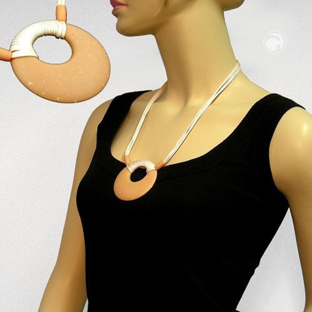 unbespielt Collier Kette Kunststoff-Scheibe Amulett apricot-matt Kordel 60 cm, Modeschmuck für Damen
