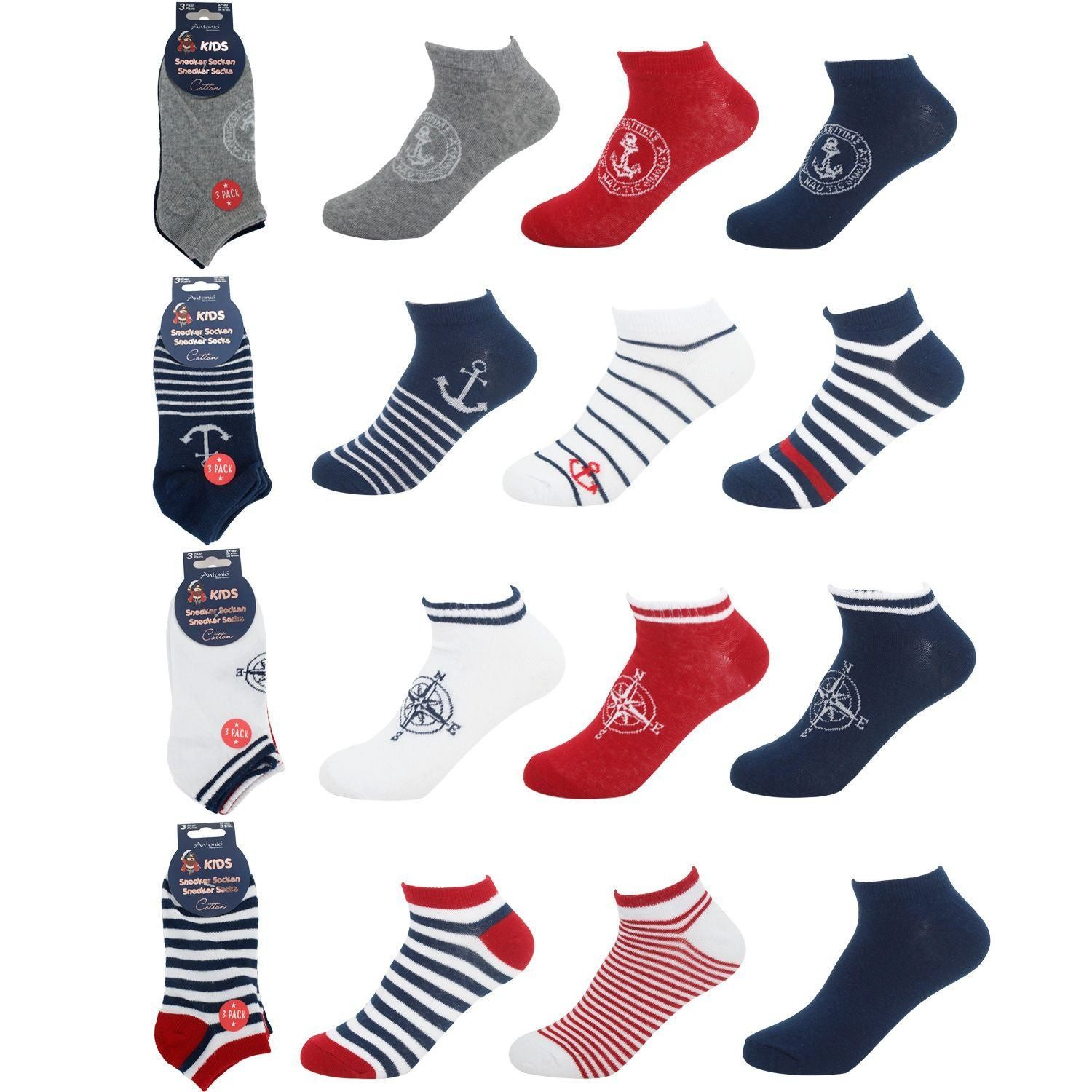 VewoTex Basicsocken Kinder Sneaker 3er Pack » Socken Maritim Style (Packung, 3-Paar, 3 Paar) 3 Paar Kindersocken » Wollsocken