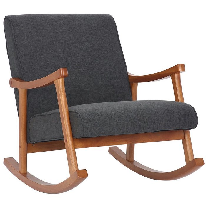 TPFLiving Schaukelstuhl Morello mit hochwertig gepolsterter Sitzfläche (Schwingstuhl - Relaxstuhl - Relaxsessel - Lehnstuhl) Gestell: Walnus - Sitzfläche: Stoff dunkelgrau