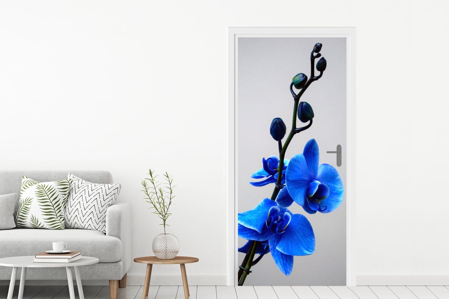 für 75x205 Matt, Tür, Blaue Türtapete (1 Orchidee, Fototapete cm MuchoWow Türaufkleber, bedruckt, St),