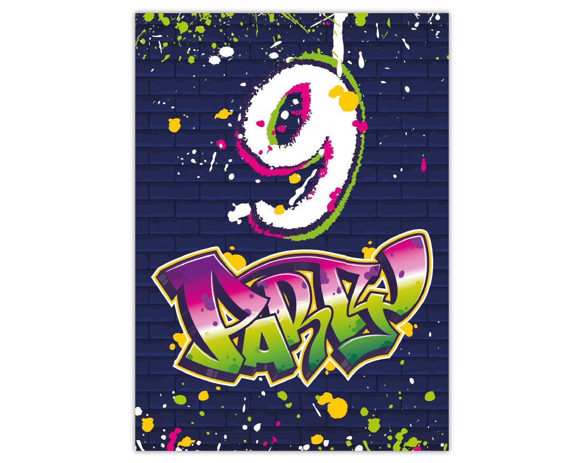 Thumbnail - JUNAPACK Einladungskarten Graffiti zum 9. Kindergeburtstag Mädchen Jungen Einladungen Umschlägen, Einladungskarten mit U...