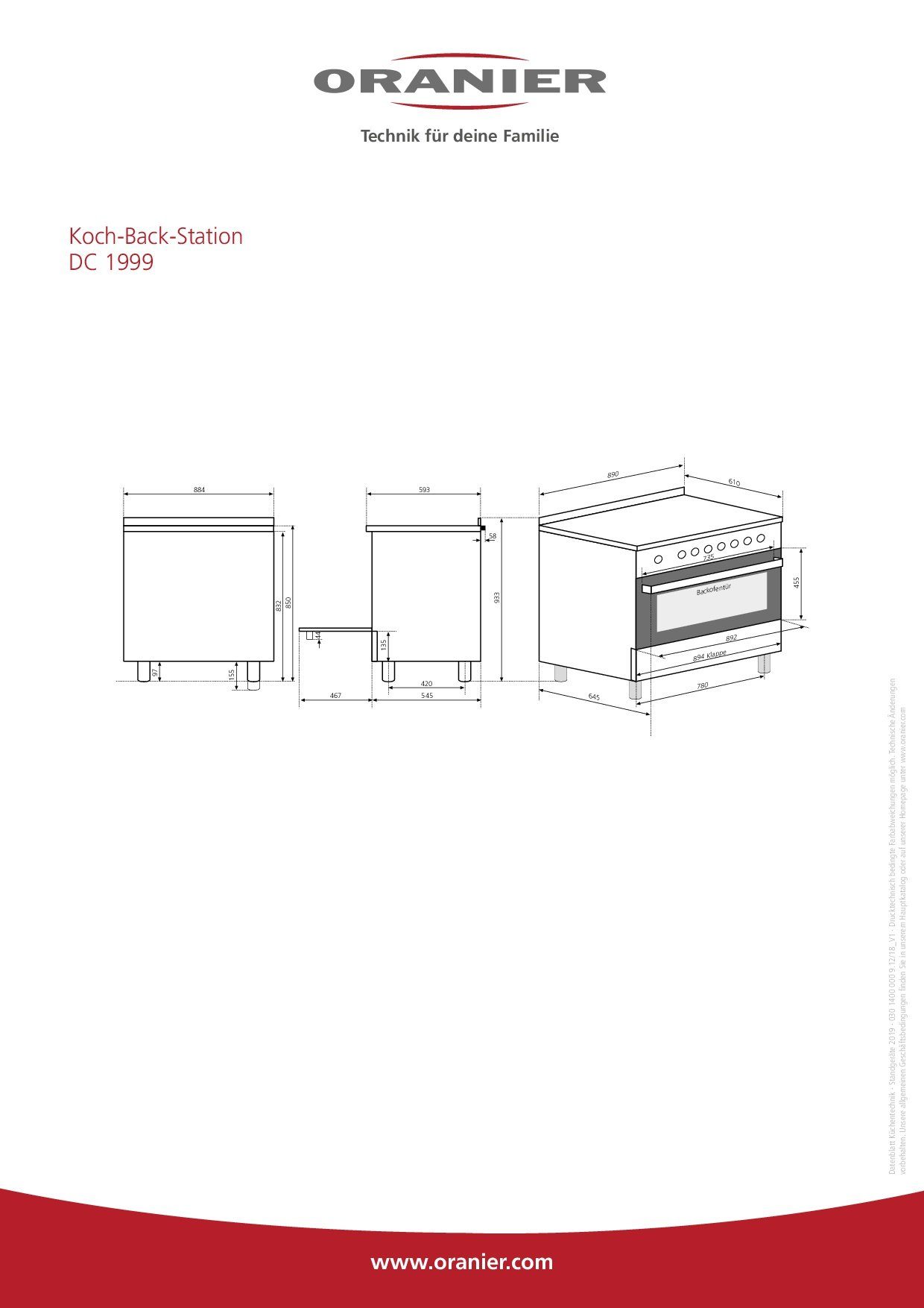 Oranier Elektro-Standherd Edelstahl 90 cm 5 Kochzonen 105 Liter Großflächengrill DC1999, mit Nachrüstbar