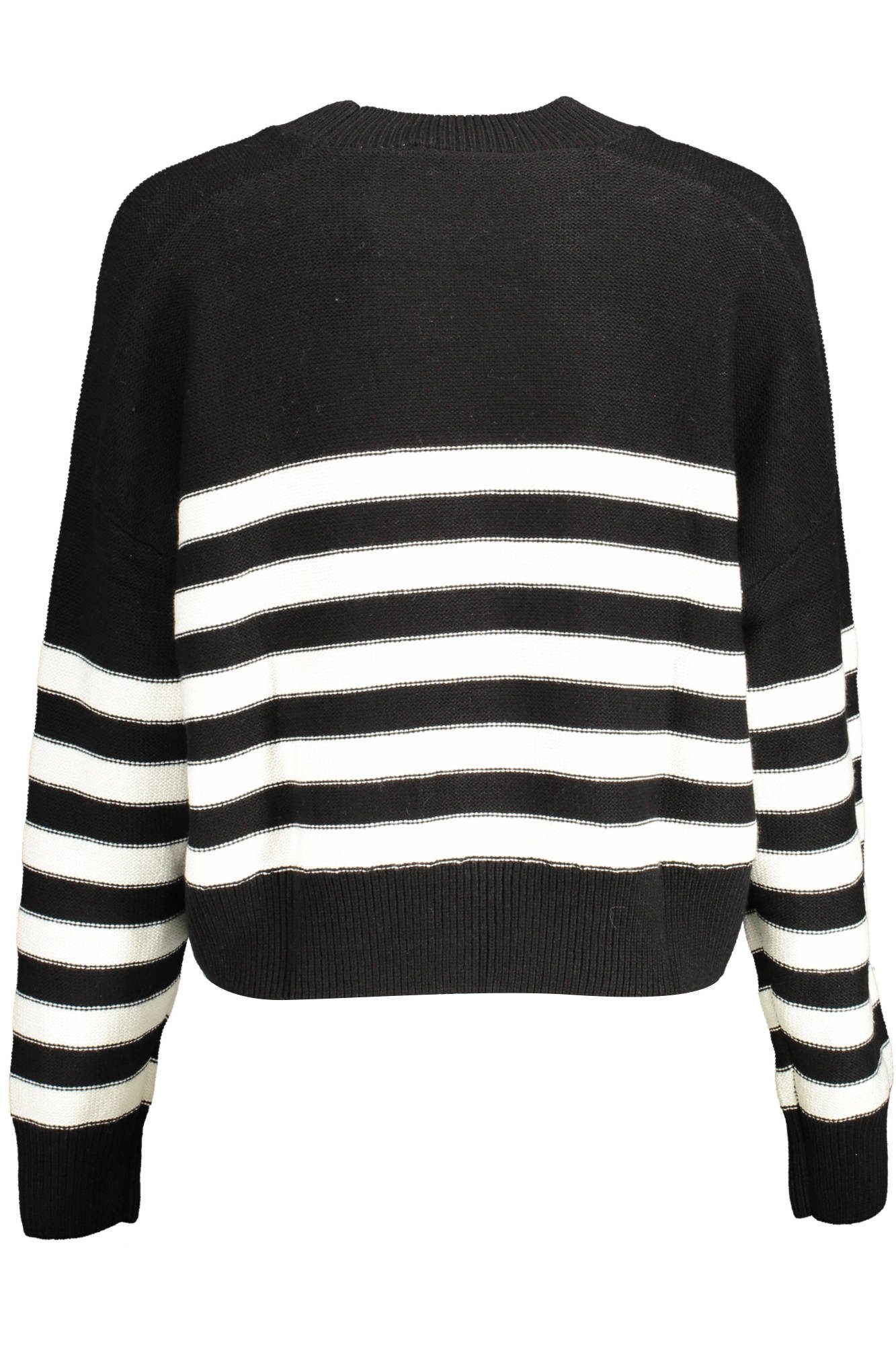 Desigual Strickpullover Schwarzer Damenpullover mit Kontrastdetails & Stickerei, Langarm, Rund