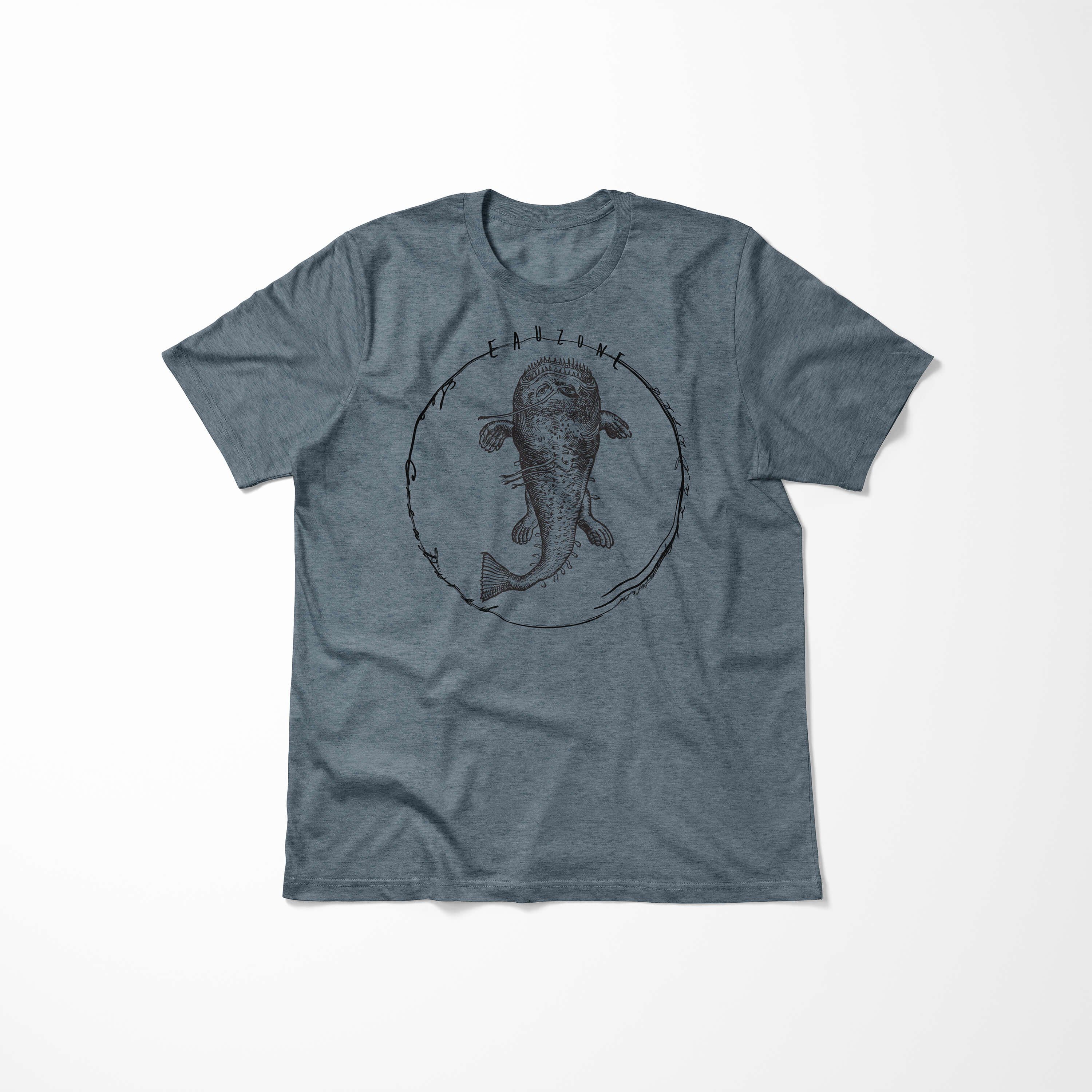Serie: Sea Schnitt Creatures, / - Indigo Sea T-Shirt Struktur Sinus feine Tiefsee und Art sportlicher 073 Fische T-Shirt