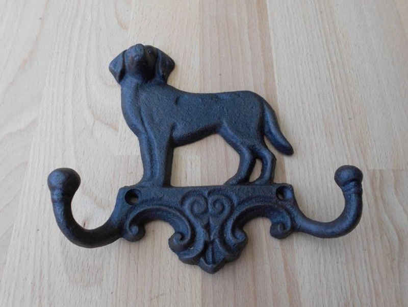 Deko-Impression Garderobenleiste Hakenleiste Hund mit 2 Eisenhaken WandhakenGusseisen Landhausstil (1 St)