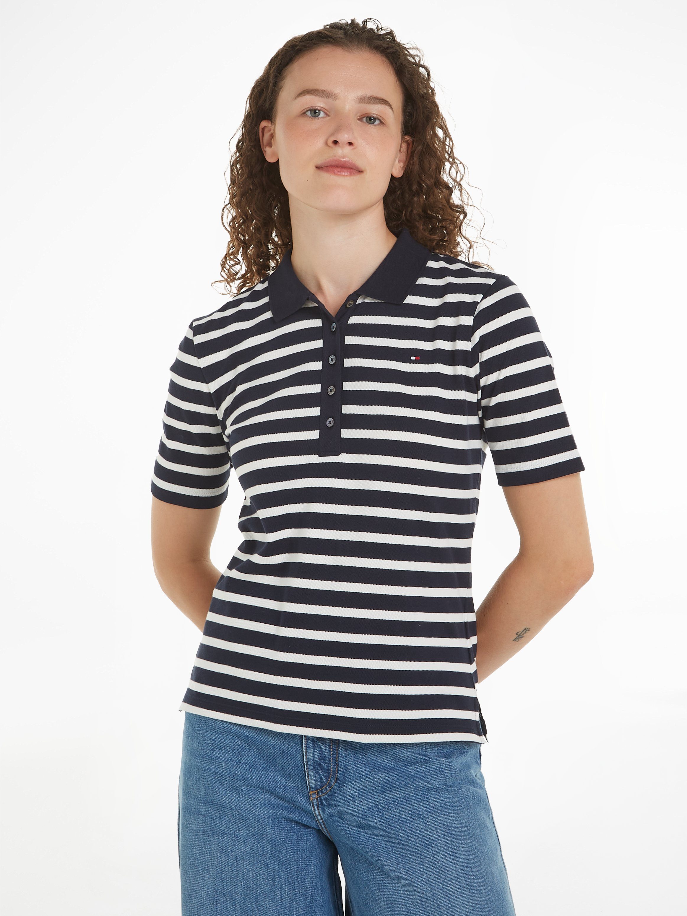 Tommy Hilfiger Poloshirt 1985 REG PIQUE STRIPE POLO SS mit dezenter Tommy Hilfiger Logostickerei