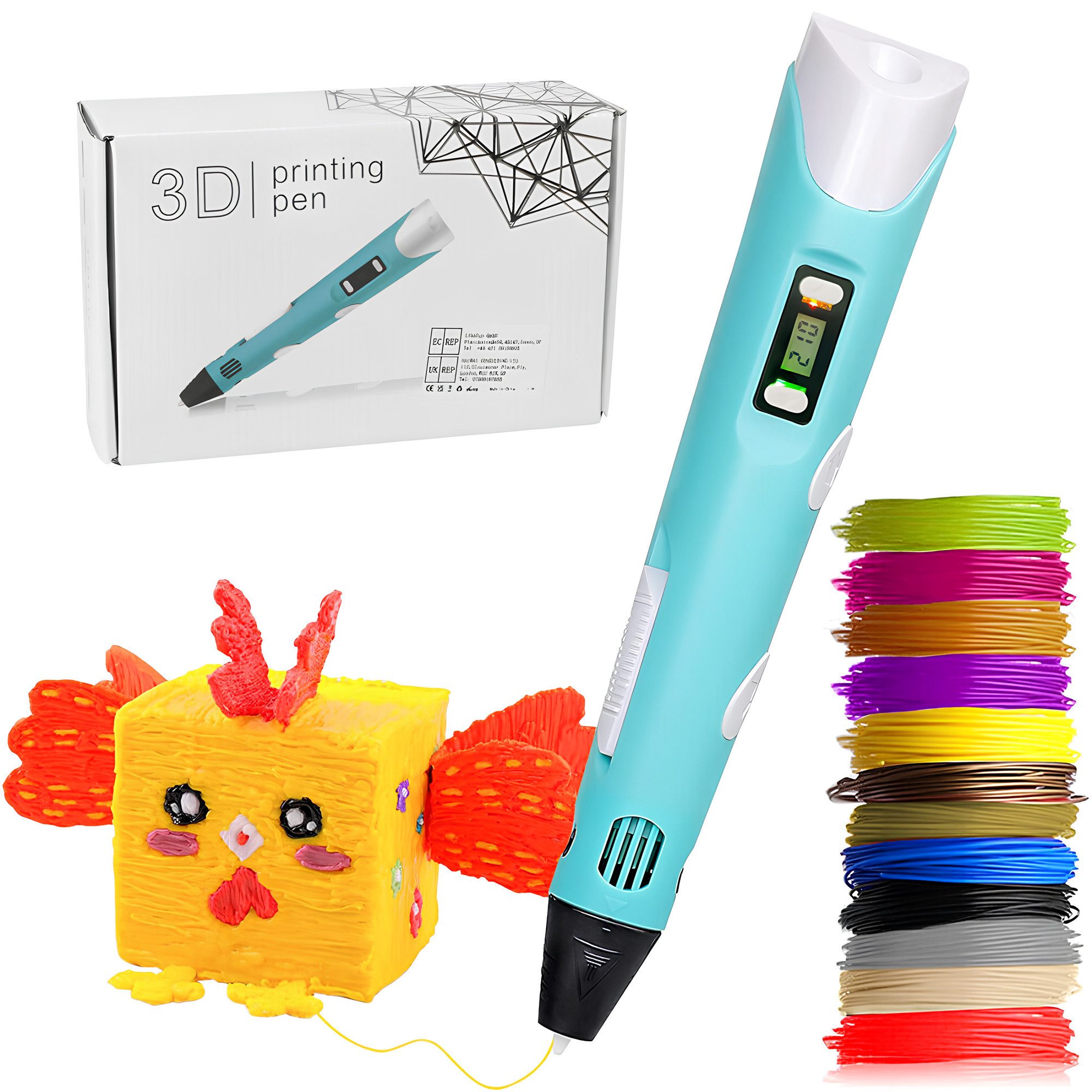 Athlix Wachsmalstift 3D Stift mit Anzeige, Druckstift mit 50m Filamenten, 3D-Drucker-Stift