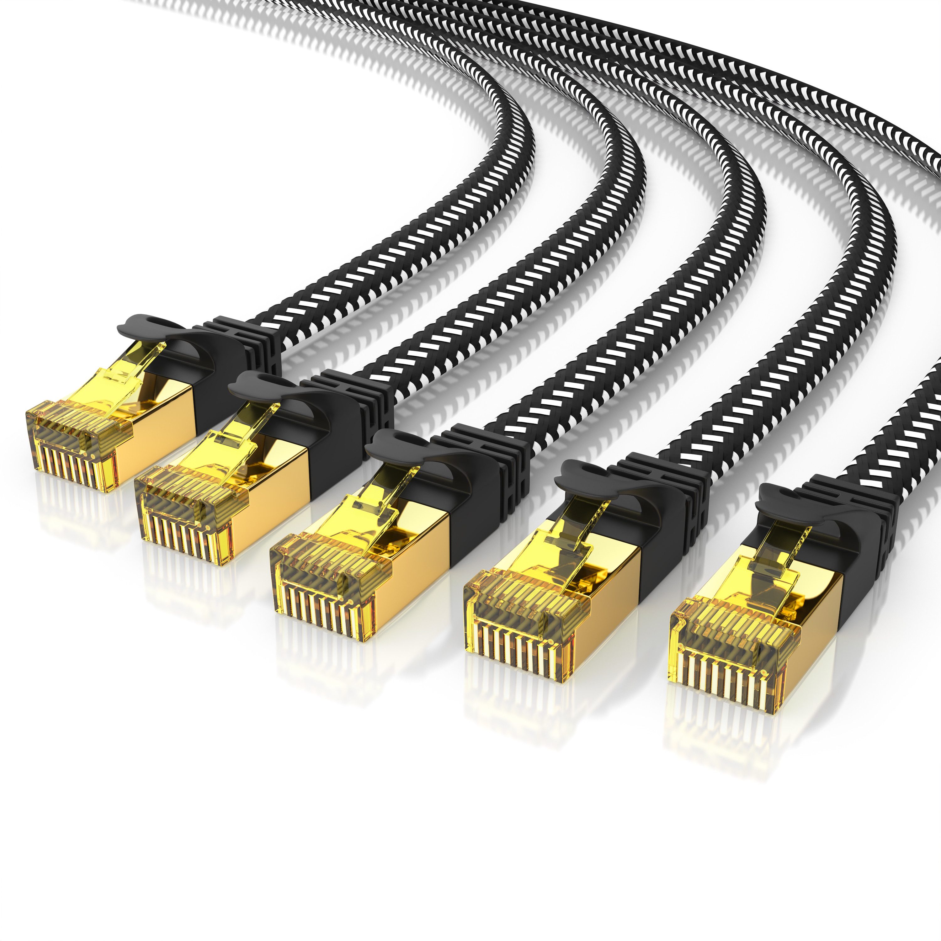Primewire Patchkabel flach CAT 7, Baumwollmantel, Flachband Netzwerkkabel - 0,5m LAN-Kabel, CAT.7, RJ-45 (Ethernet) (50 cm), für Router, Modem, Switch, PC, ideal für Gaming, Streaming, Homeoffice