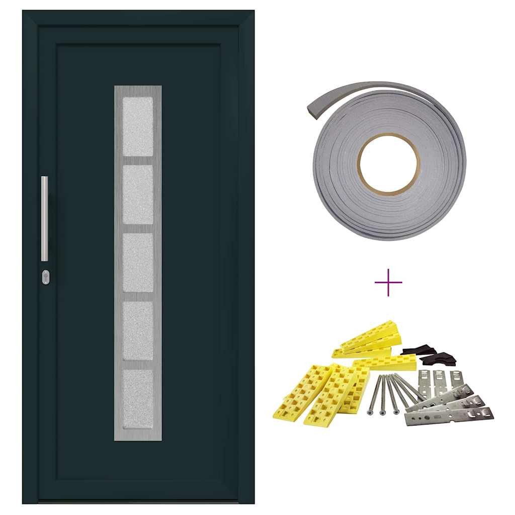 vidaXL Haustür Haustür Vordertür Anthrazit PVC 98 x 208 cm mit Glas-Elemente linksans