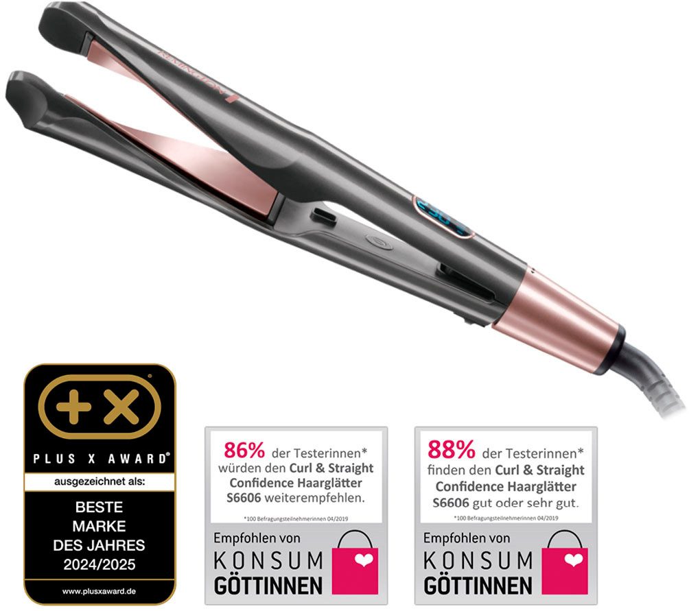 Remington Glätteisen S6606 Curl & Straight Confidence Haarglätter Keramik-Turmalin-Beschichtung, Professionelles 2-in-1 Styling: Glätteisen, Locken&Wellen, LCD  – Bild 2 von 5