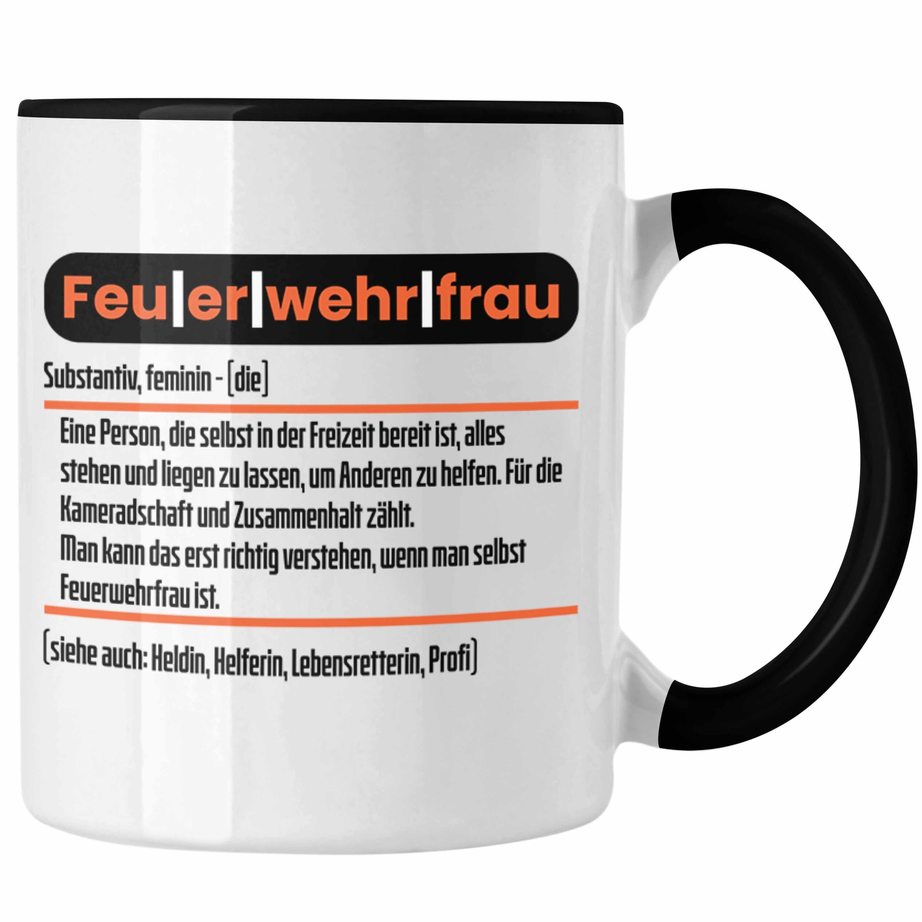 Trendation Tasse Lustige Feuerwehrfrau Tasse Geschenk für Frauen in der Feuerwehr Defin Schwarz
