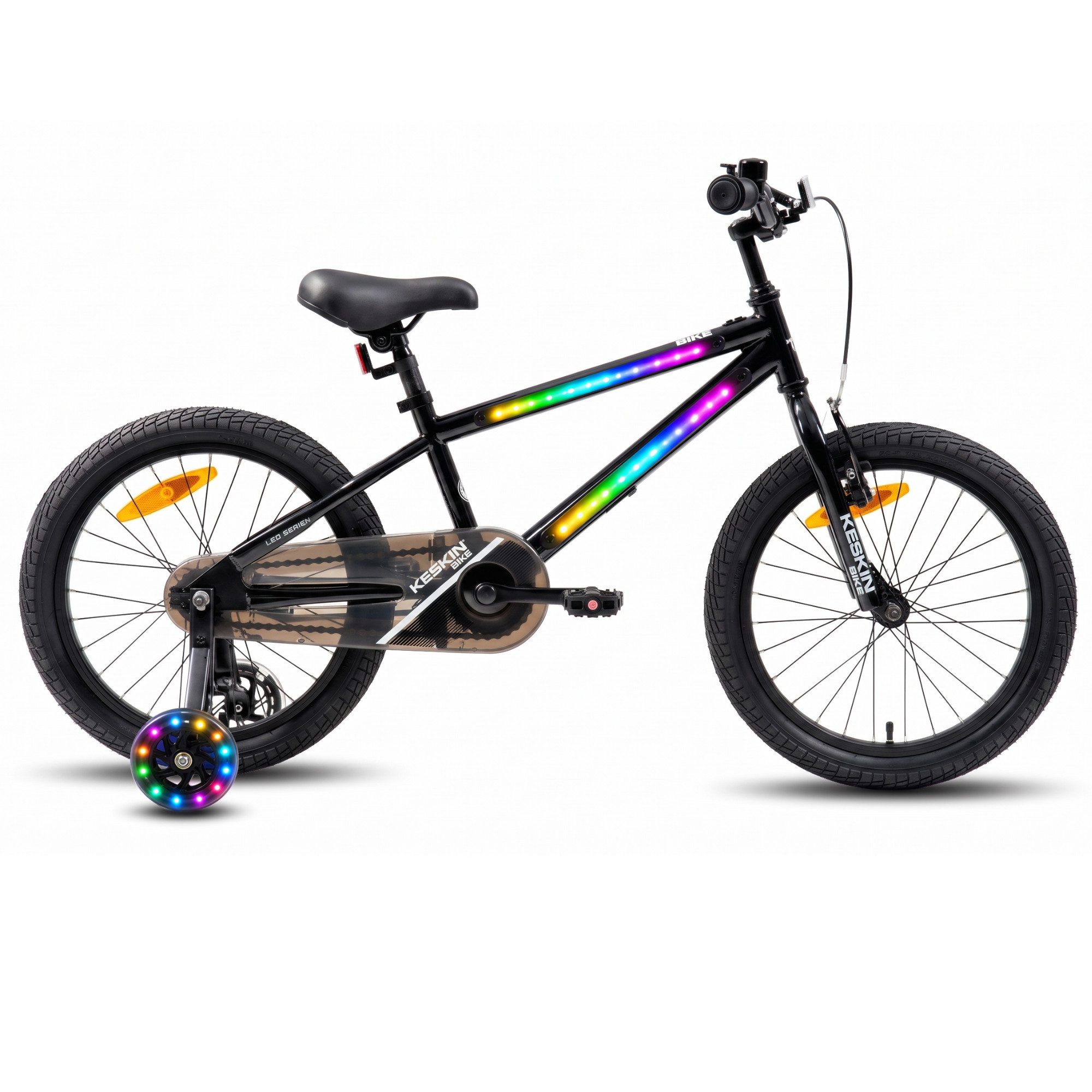 Keskin eBike Kinderfahrrad LED Bike 12/16/18 Zoll Schwarz, Brillante Farben, Geschenk für Kinder