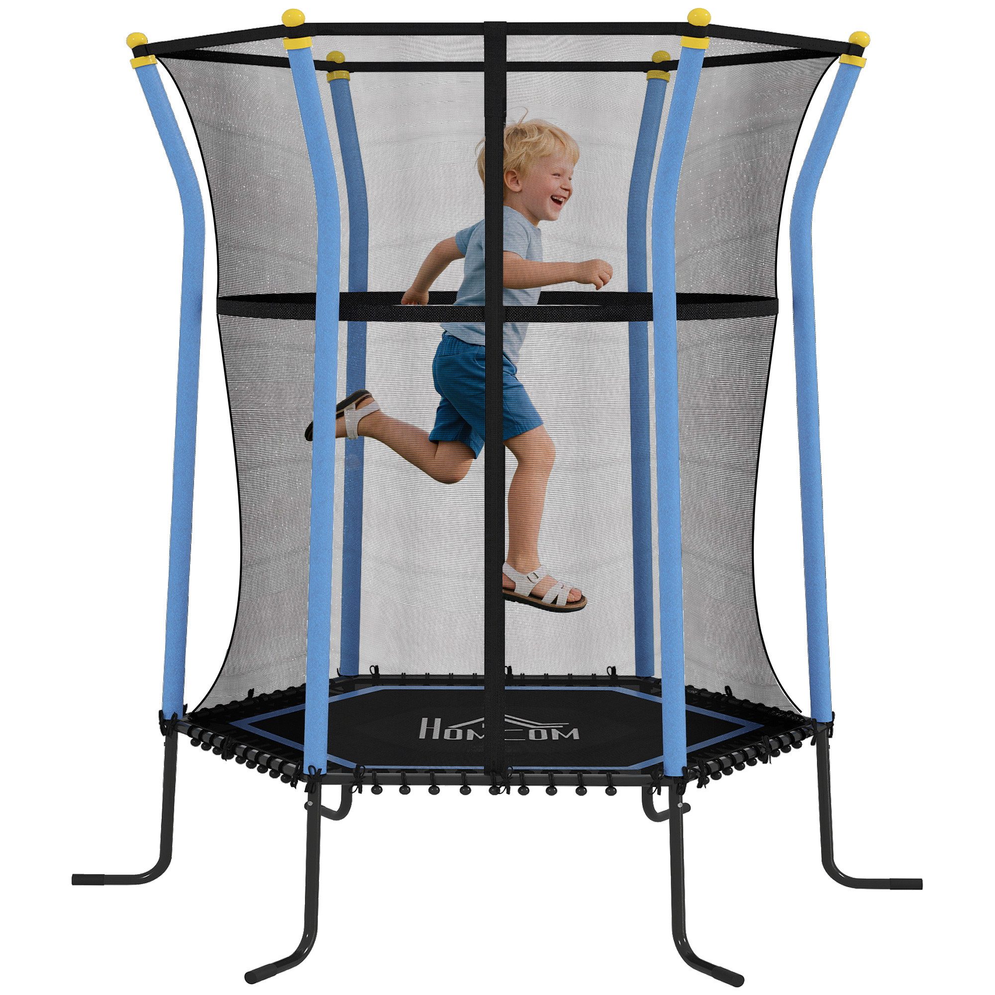 HOMCOM Kindertrampolin mit Sicherheitsnetz, Randabdeckung, Gummiseil, Ø 111 cm, (Indoor Trampolin, 1 tlg., Trampolin), bis 50 kg, für Kinder 3-10 Jahre Blau