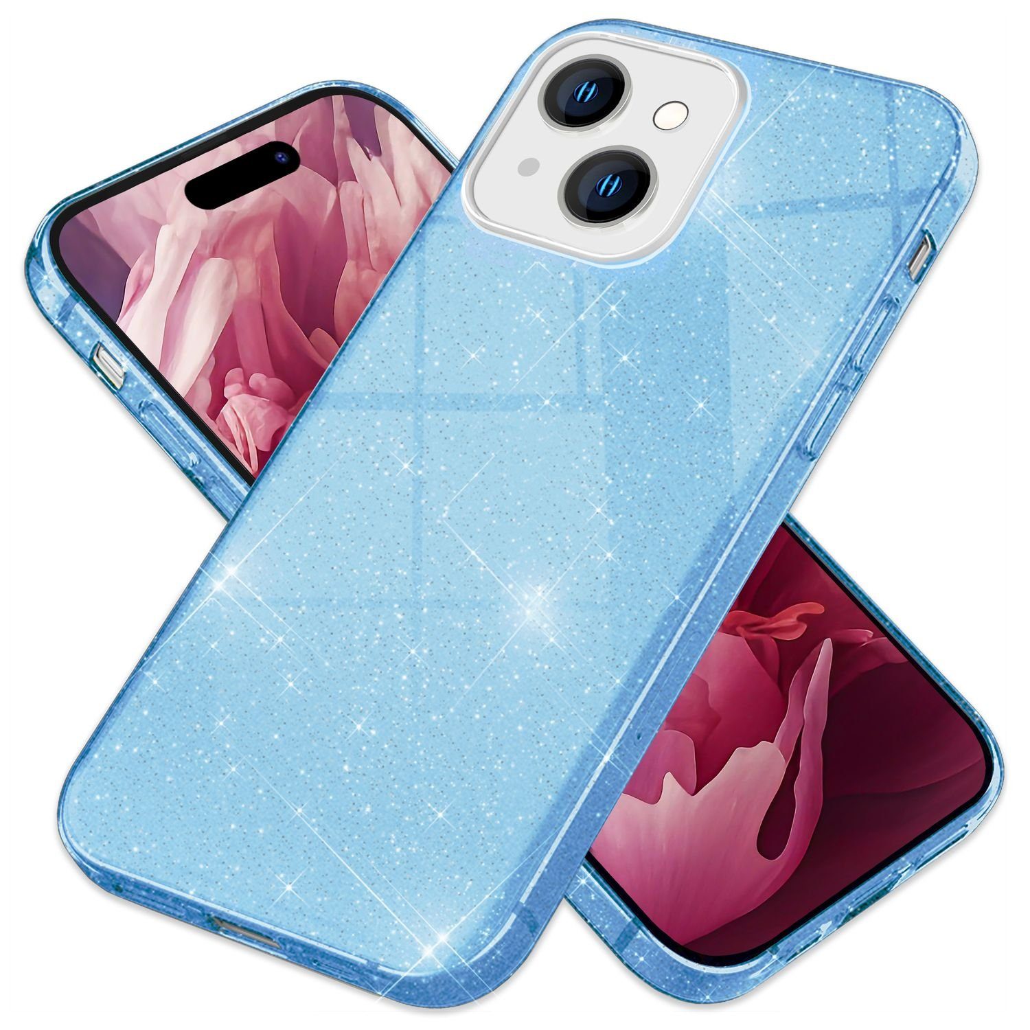 Nalia Smartphone-Hülle Apple iPhone 15 Plus 17 cm (6,7 Zoll), Glitzer Silikon Hülle / Verstärkte Innenseite / Glänzende Schutzhülle