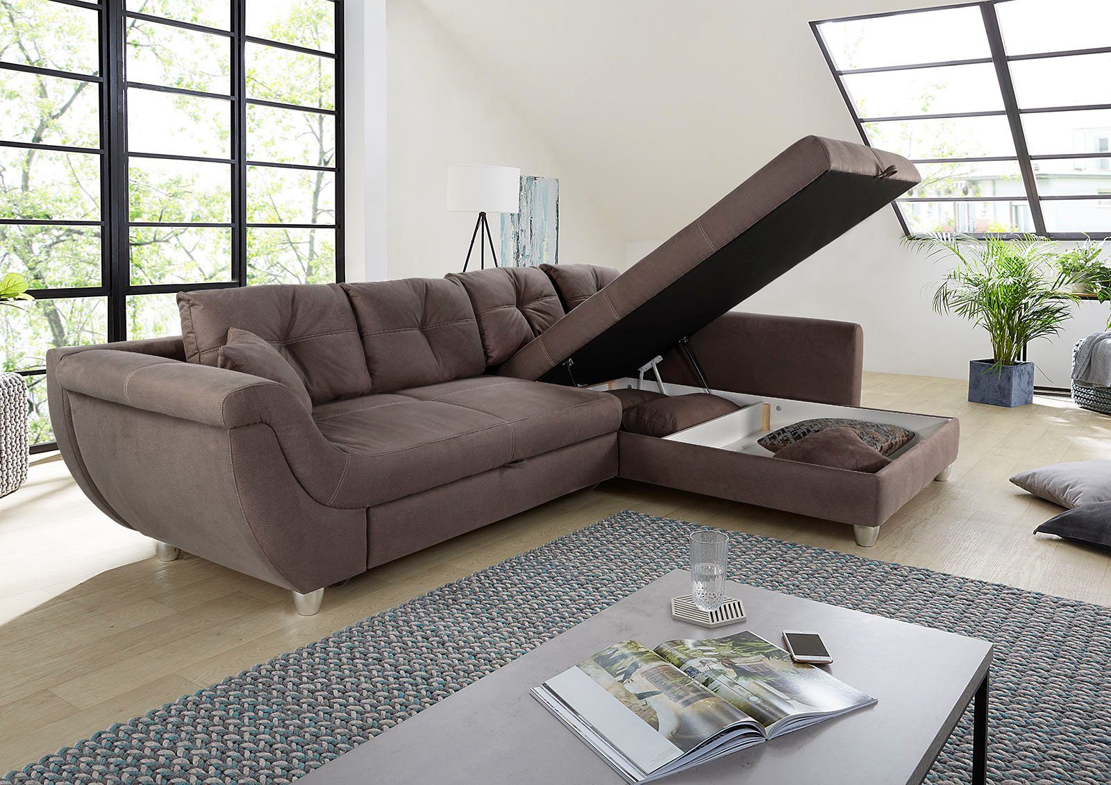 Jockenhöfer Gruppe Ecksofa Maranello L-Form, B: 330 cm, mit Bettfunktion, Bettkasten & Zierkissen