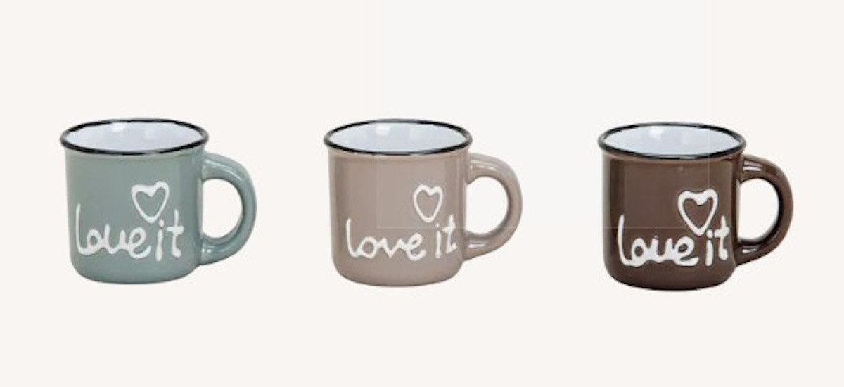 Wurm Espressotasse Espressobecher „Love it“ – 3-teiliges Set aus Keramik, 3-tlg.