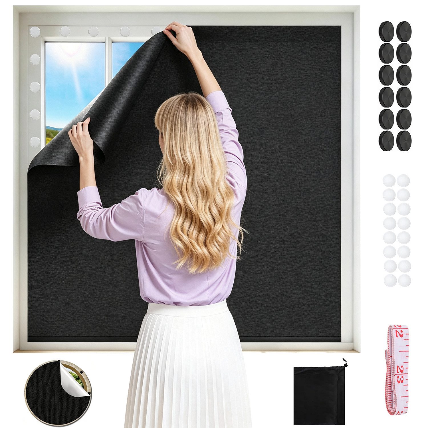 Verdunklungsrollo Fenster Verdunkelung Magnetisch 100X145CM, AKKEE, Magnetisch, Verdunklungsstoff Verdunkelungsrollo Magnetverschluss ohne Bohren