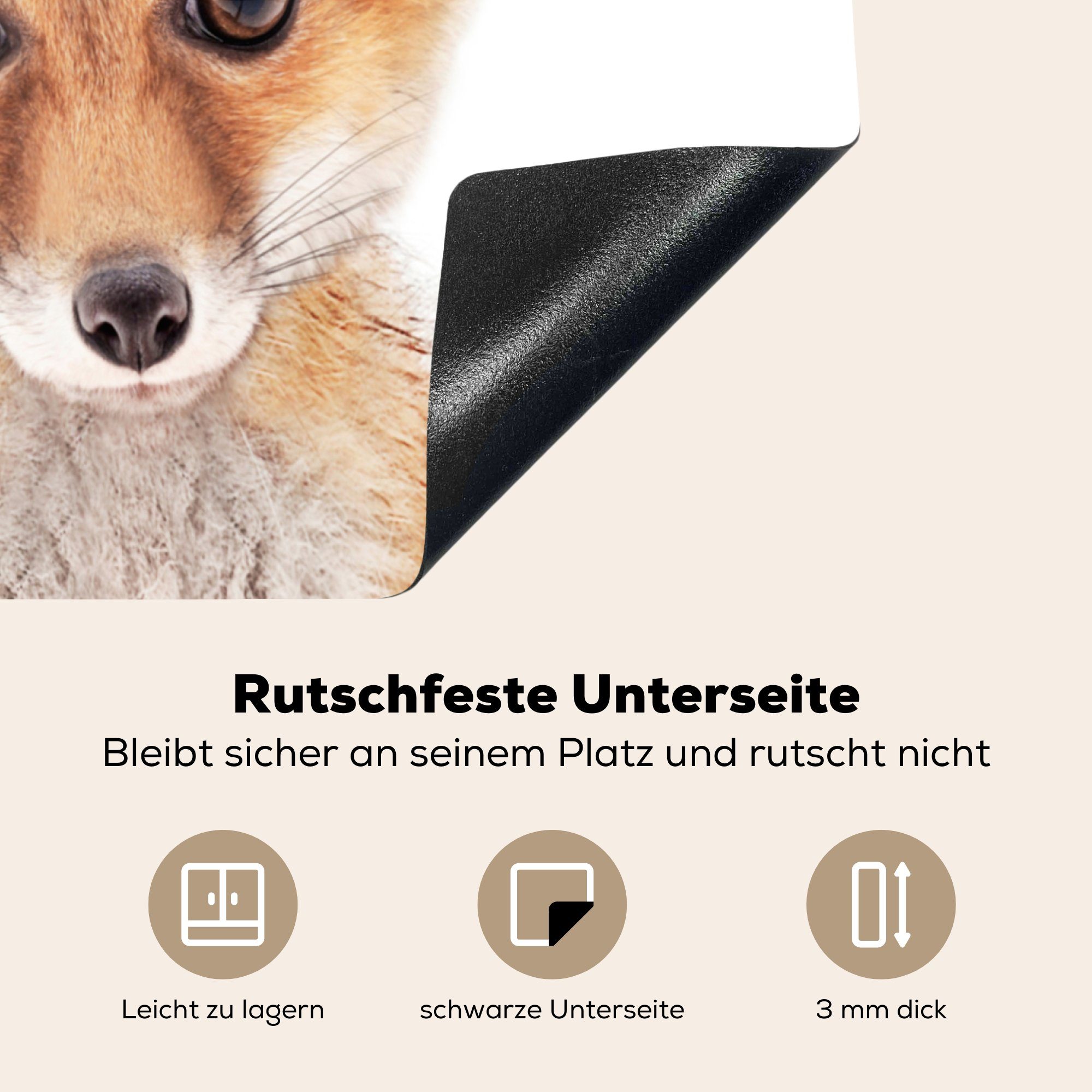 MuchoWow Herdblende-/Abdeckplatte Fuchs - Tiere - - nutzbar, Vinyl, Arbeitsfläche Orange Mobile 60x52 (1 Ceranfeldabdeckung cm, tlg), Natur