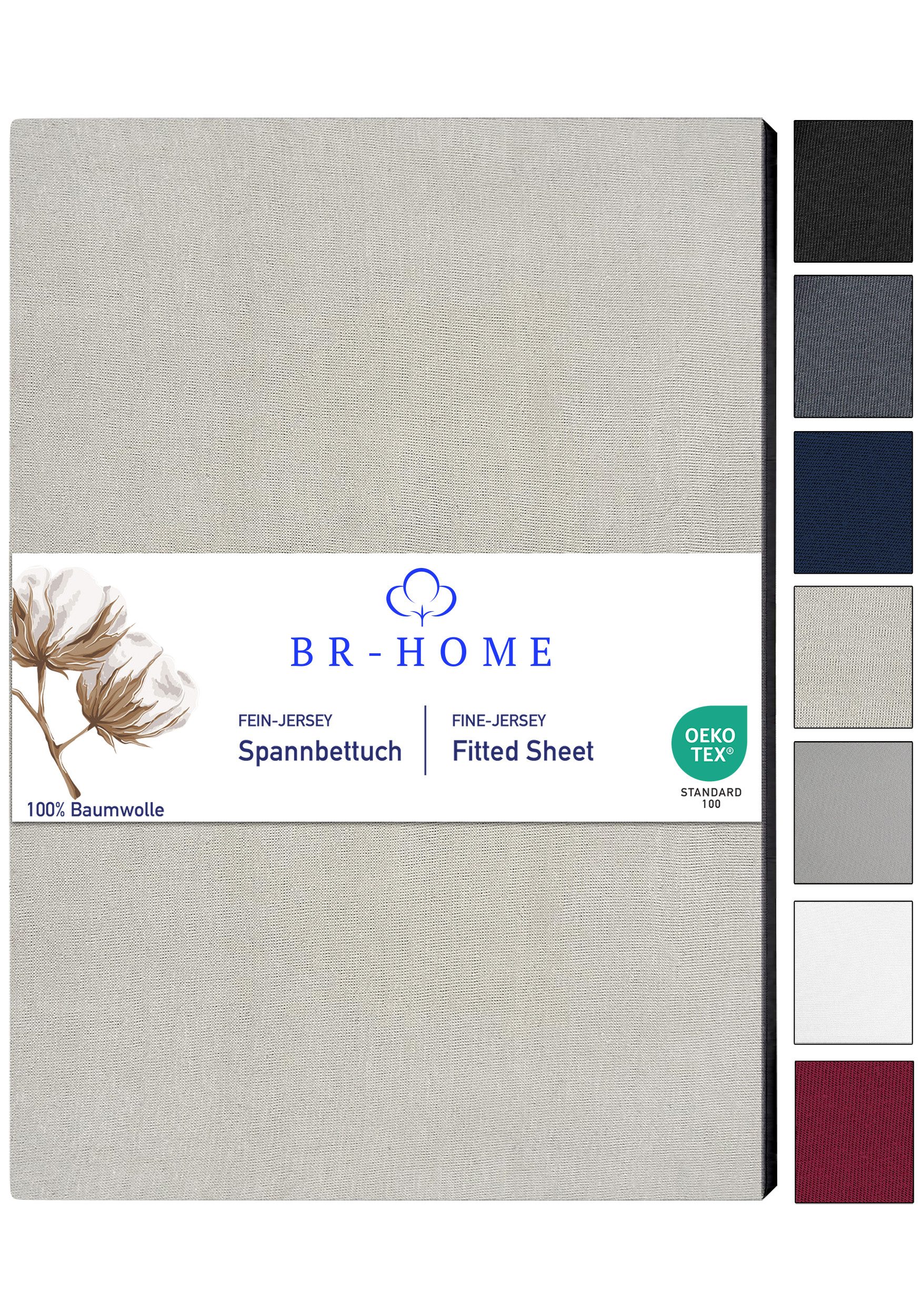 BR-Home Spannbettlaken bis zu 25cm, 100% Baumwolle Jersey Bettlaken, Spannb günstig online kaufen