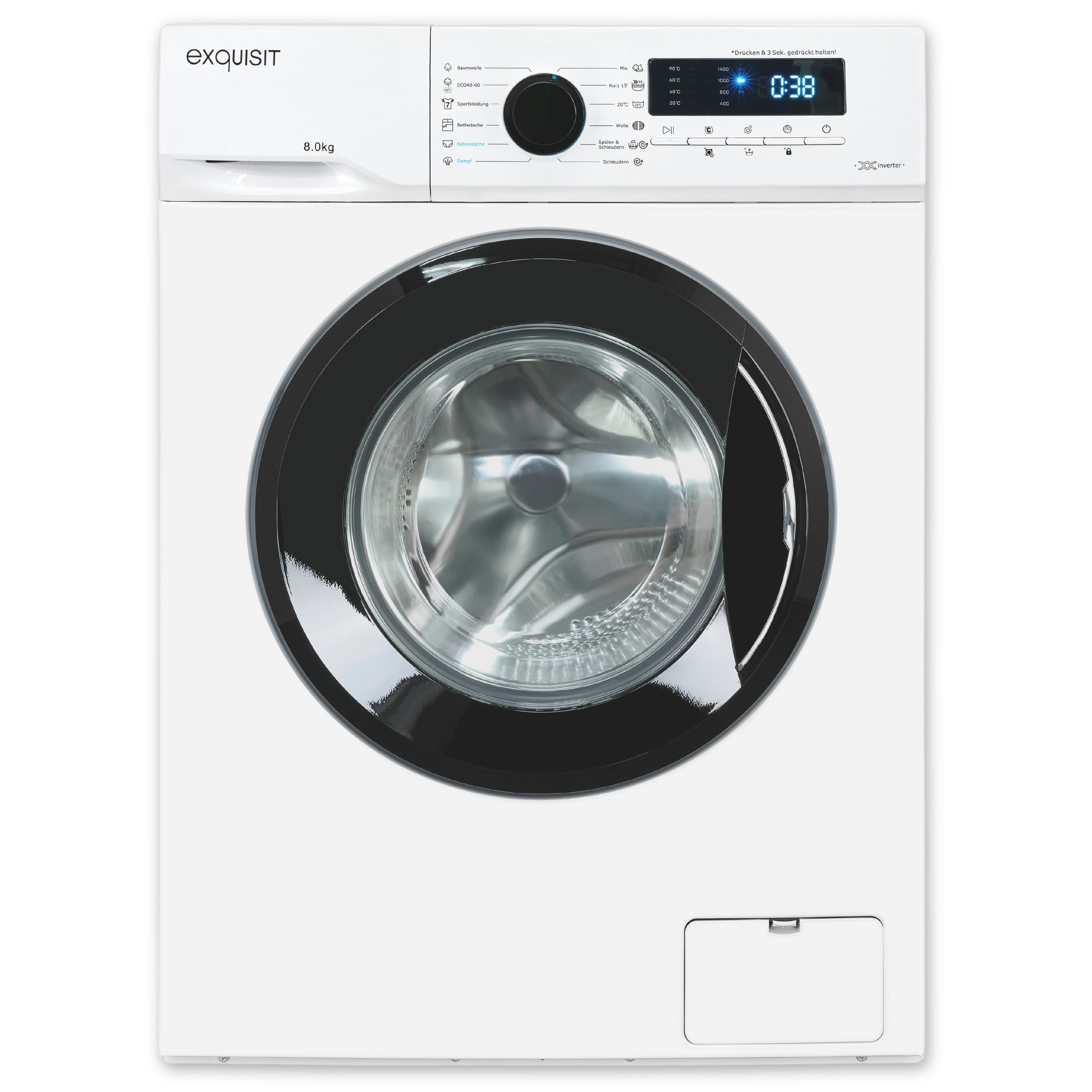 exquisit Waschmaschine WA58014-020A, 8 kg, 1400 U/min, 8kg, EEK: A, 13 Programme, 1400 U/Min, ECO, Aquastop