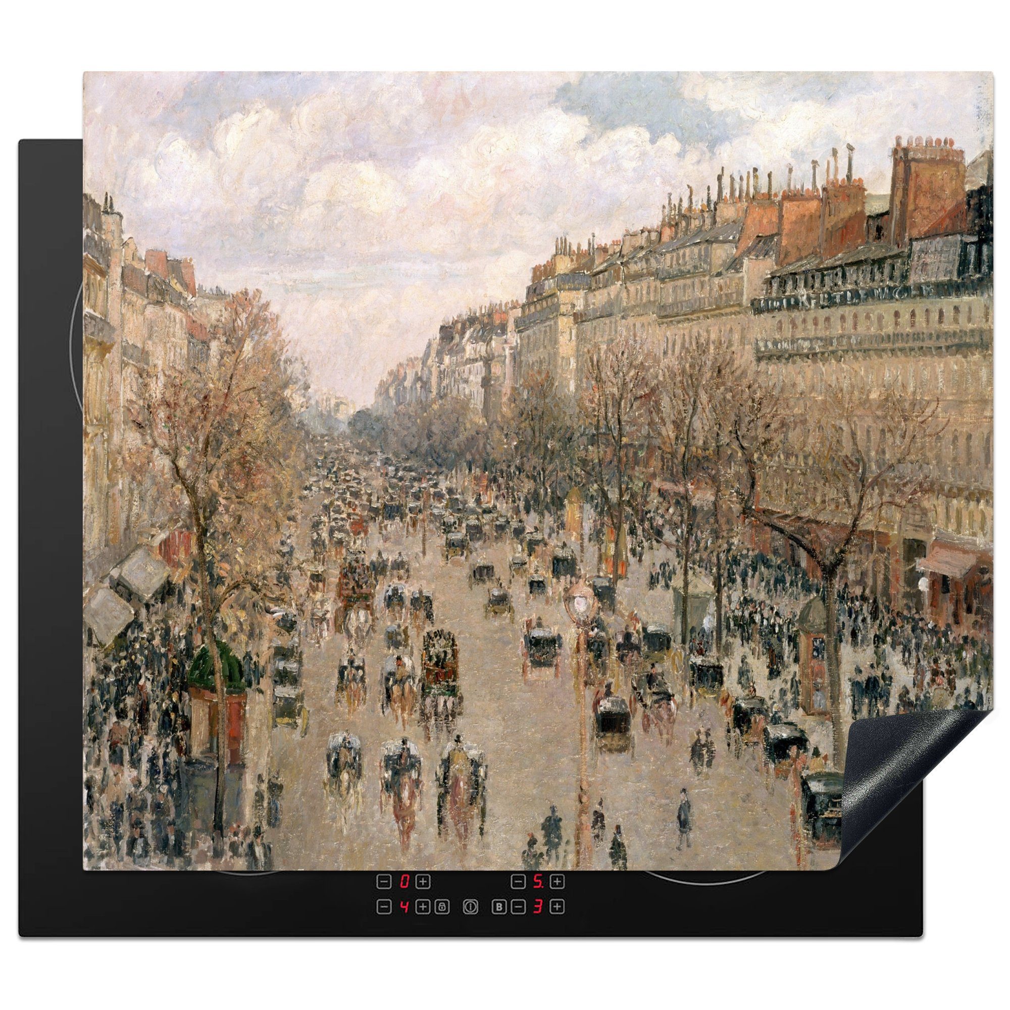 MuchoWow Herdblende-/Abdeckplatte Boulevard Montmartre - Camille Pissarro, Vinyl, (1 tlg), 60x52 cm, Mobile Arbeitsfläche nutzbar, Ceranfeldabdeckung