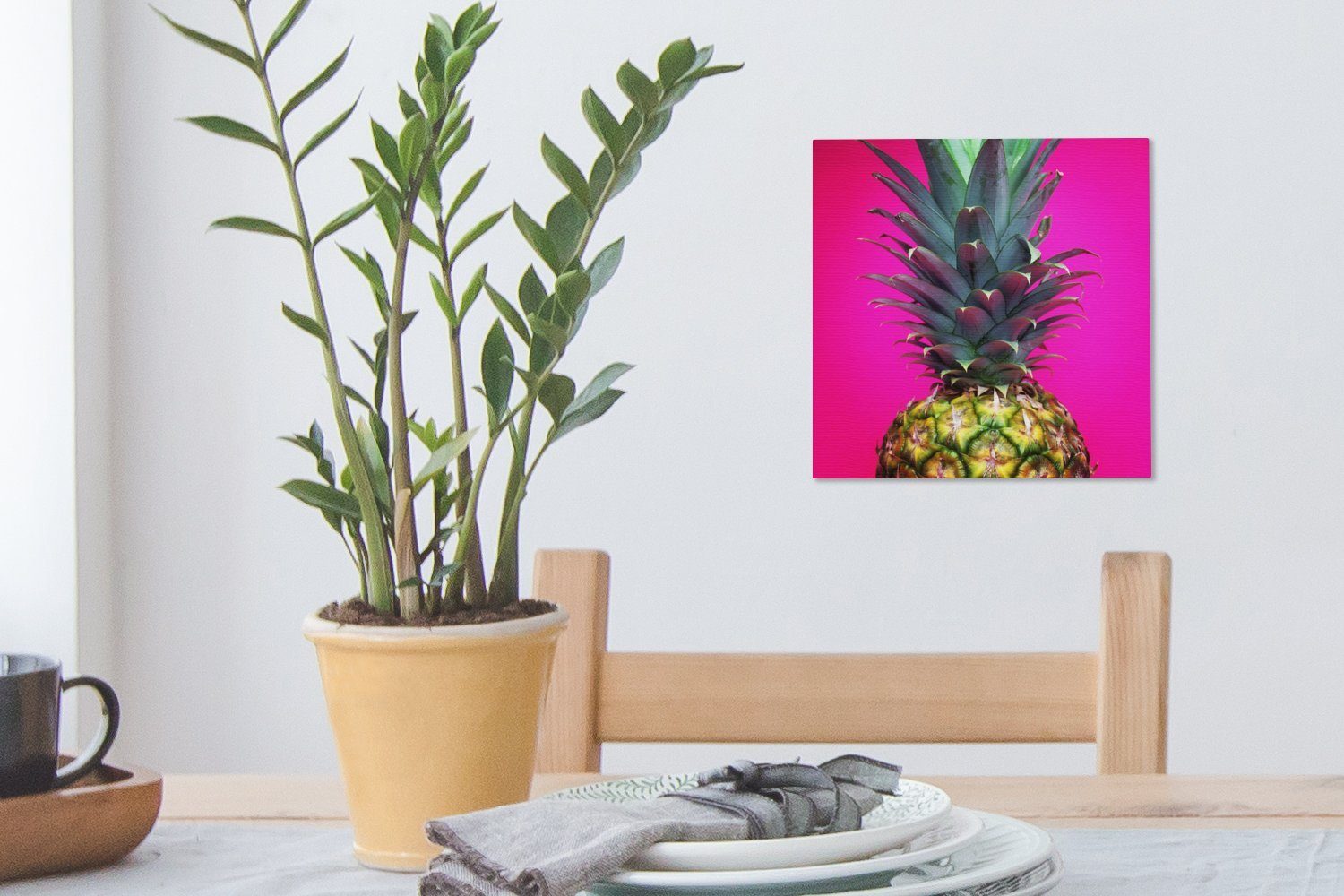 Bilder - Schlafzimmer St), Wohnzimmer Obst (1 Leinwandbild - Rosa, für Ananas OneMillionCanvasses® Leinwand