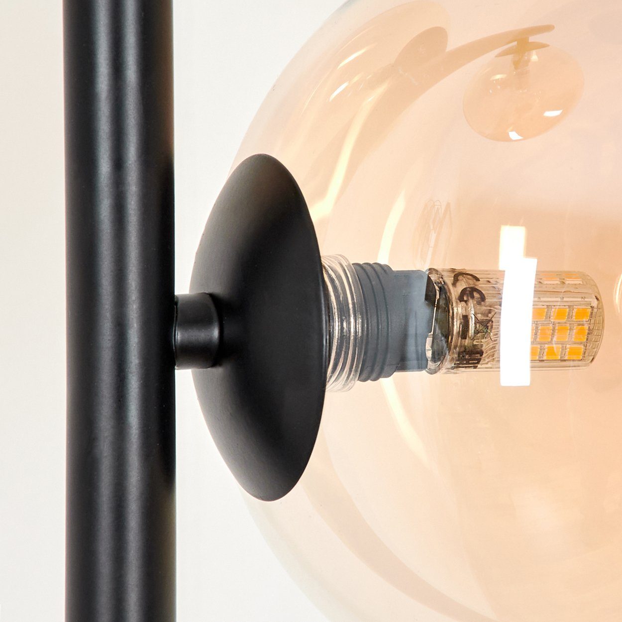 hofstein Stehlampe Stehlampe aus Metall/Glas in Schwarz/Bernsteinfarben, ohne Leuchtmittel, Standlampe im Retro-Design aus Glas, 3 x G9, ohne Leuchtmittel