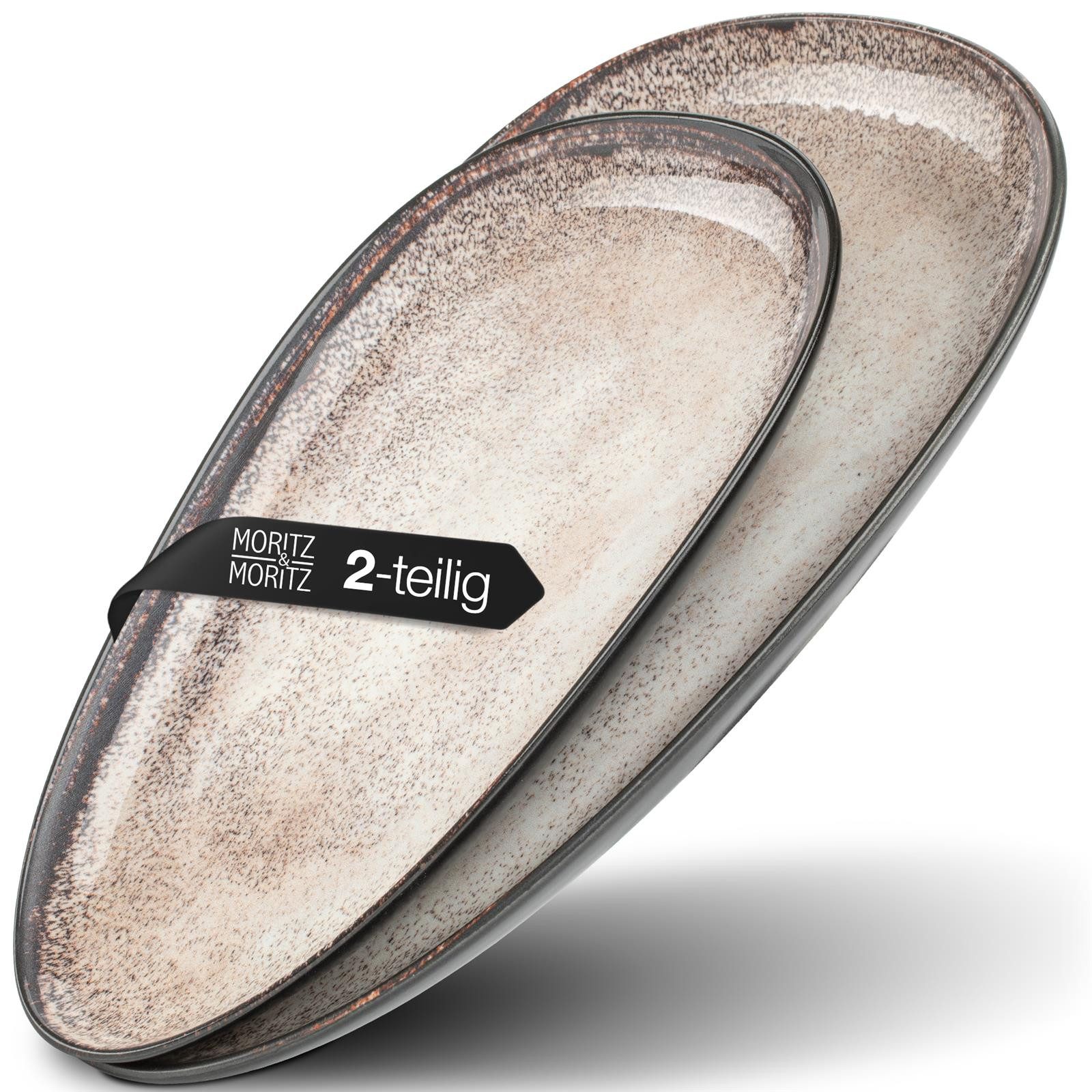 Moritz & Moritz Servierplatte VIDA 2x Servierteller Beige, Porzellan, (Set, 2-tlg., Set), Spülmaschinengeeignet