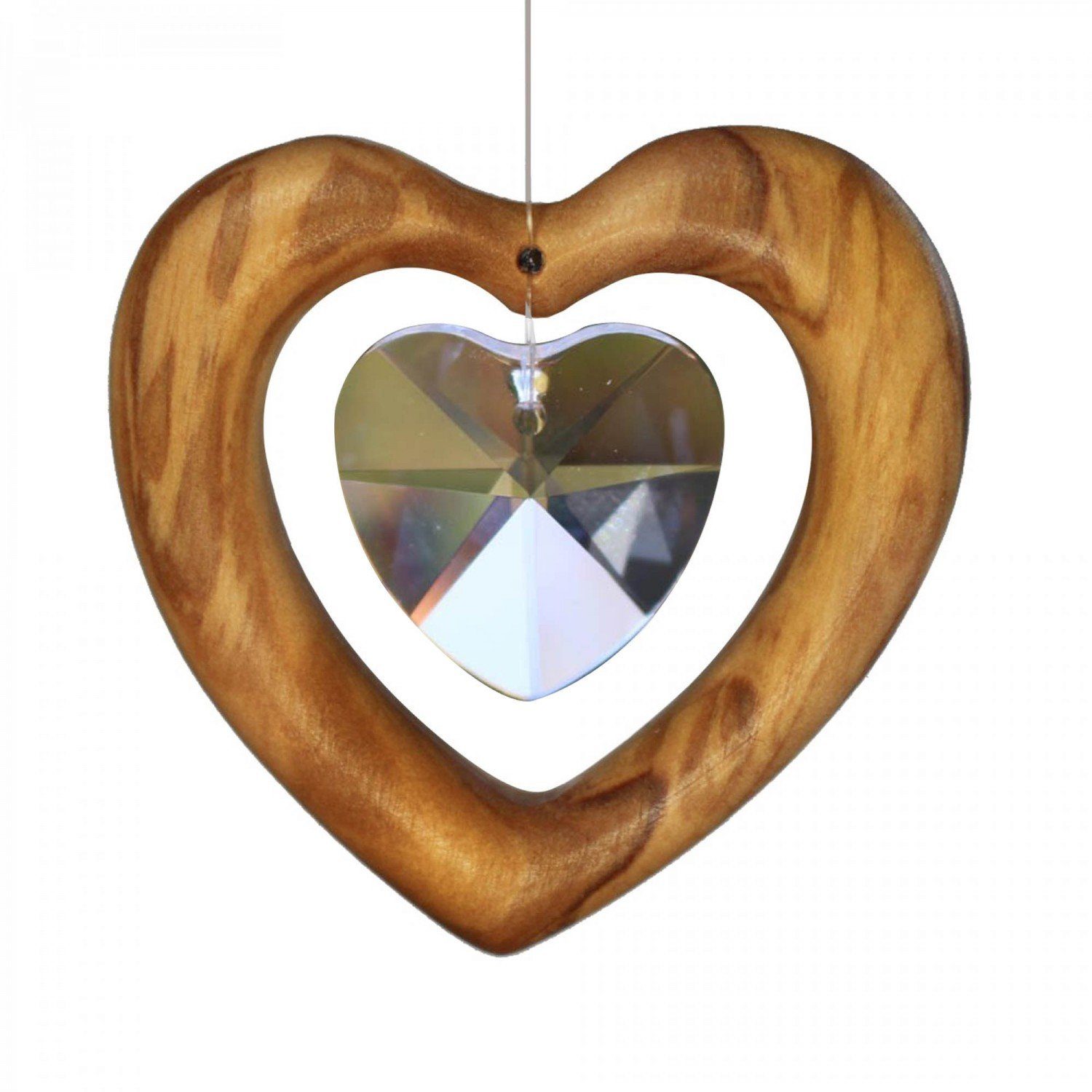 mitienda Fensterdekoration Fensterdeko Herz aus Holz, Herz mit Bleikristall