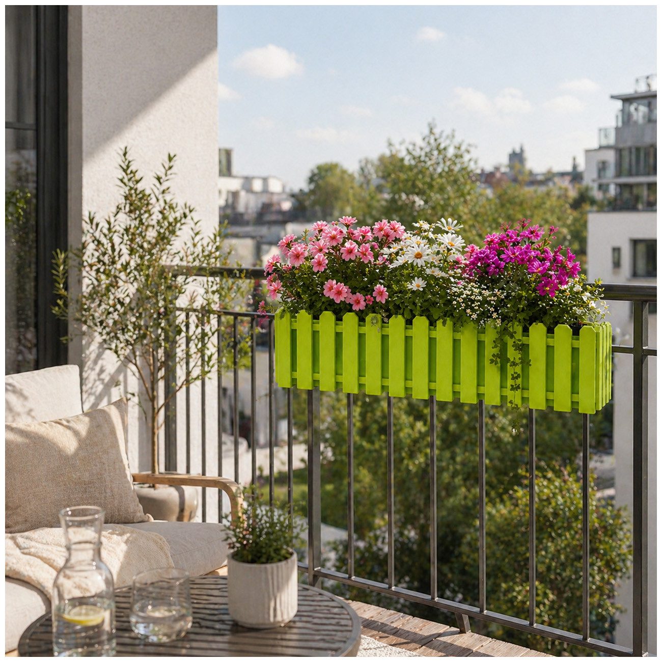 HTI-Living Blumenkasten mit Wasserspeicher Nessa 75 cm Grün (Stück, 1 St., 1 Blumenkasten), inklusive Wasserstandsanzeige und Balkonhalterung